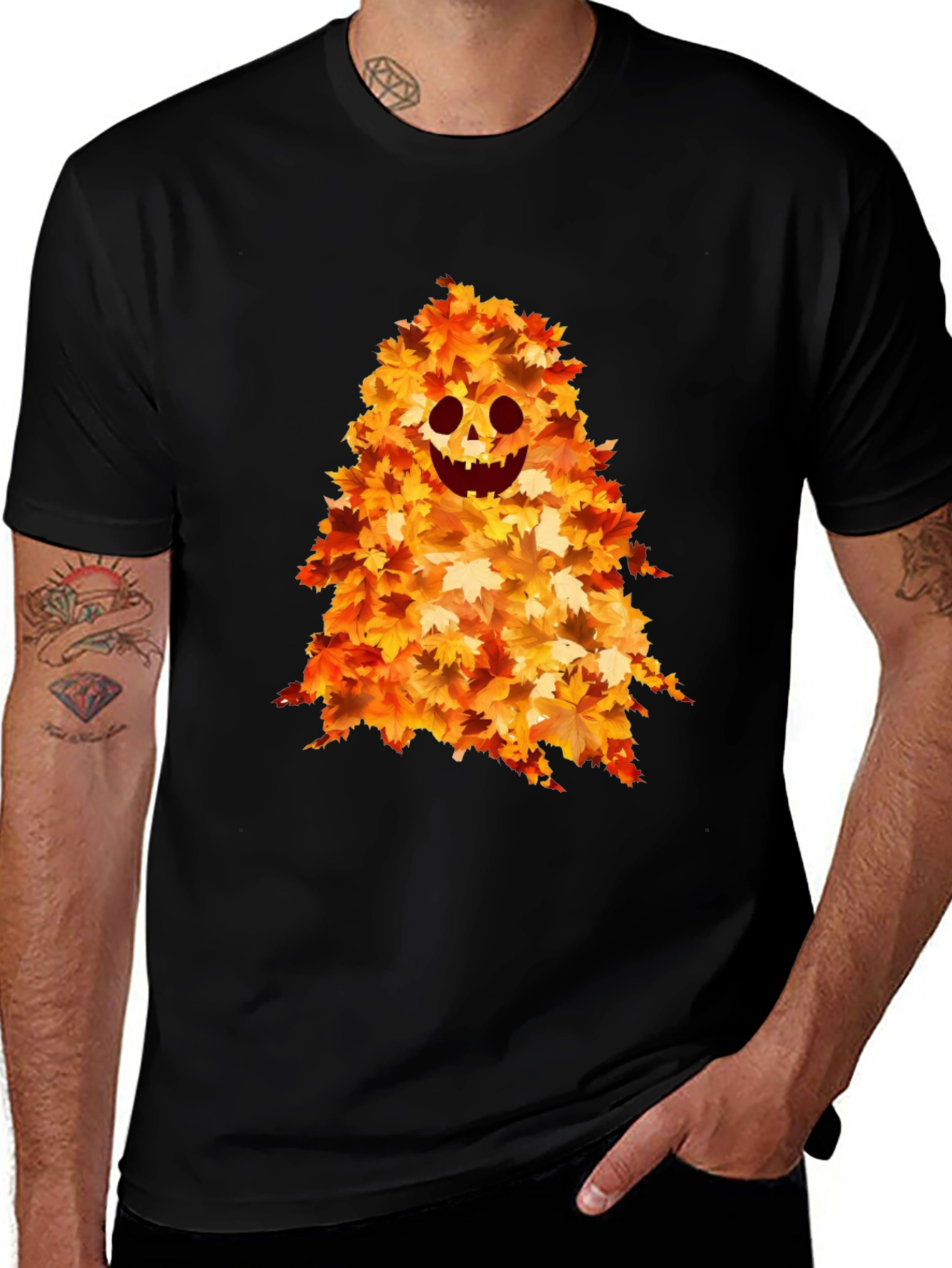 Variant 17 of Fall Leaves Ghost Graphic T-Shirt - Halloween Tee