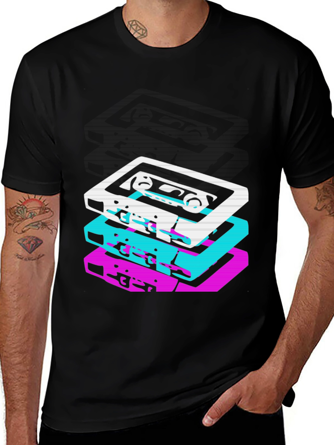 Variant 24 of Retro Cassette Stack Graphic T-Shirt