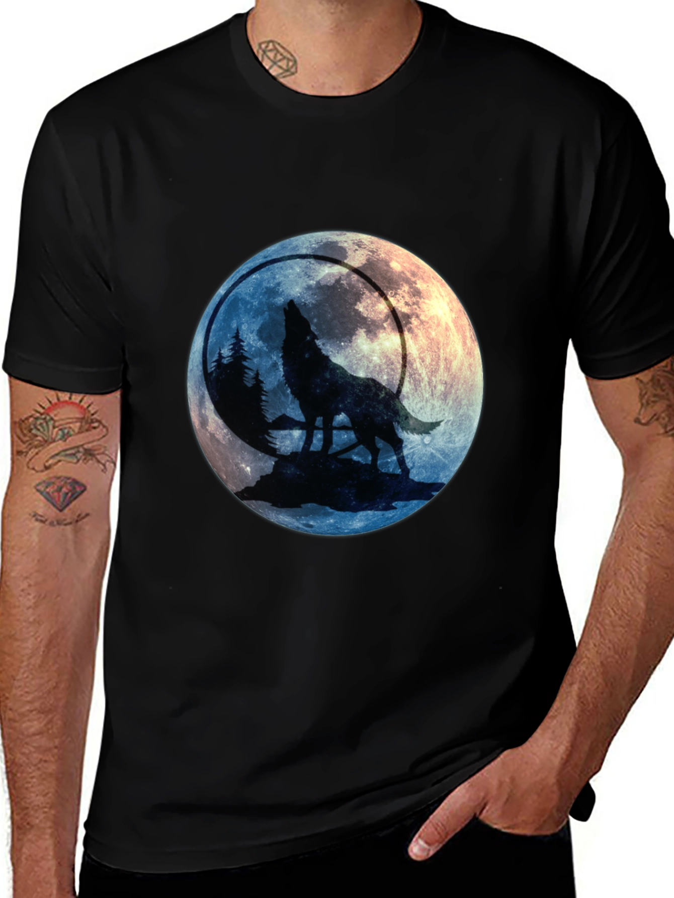 Variant 3 of Wolf Howling at Moon Graphic Tee