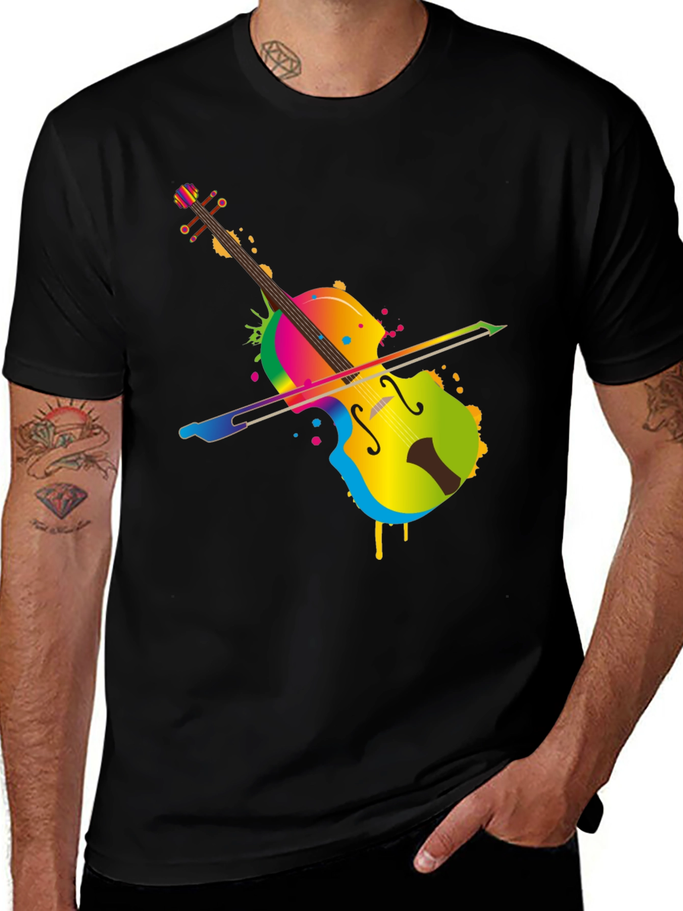 Variant 9 of Colorful Violin Graphic Tee - Music Lover's T-Shirt