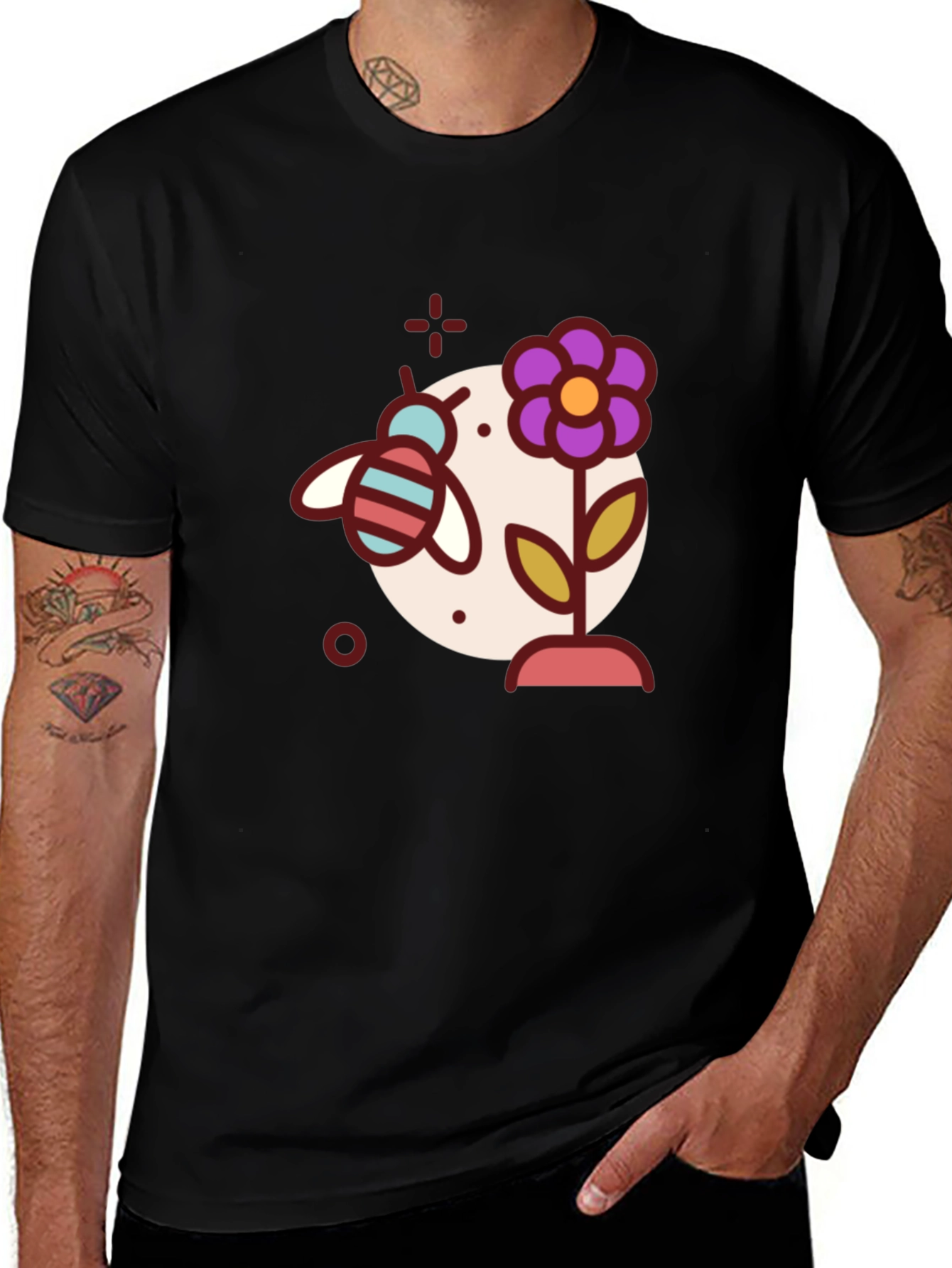 Variant 26 of Black T-Shirt with Bee & Flower Graphic