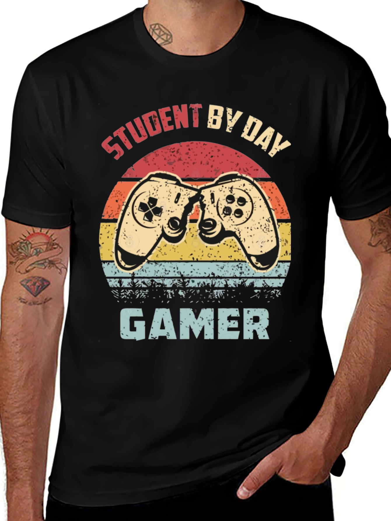 Variant 23 of Student by Day Gamer T-Shirt - Retro Design