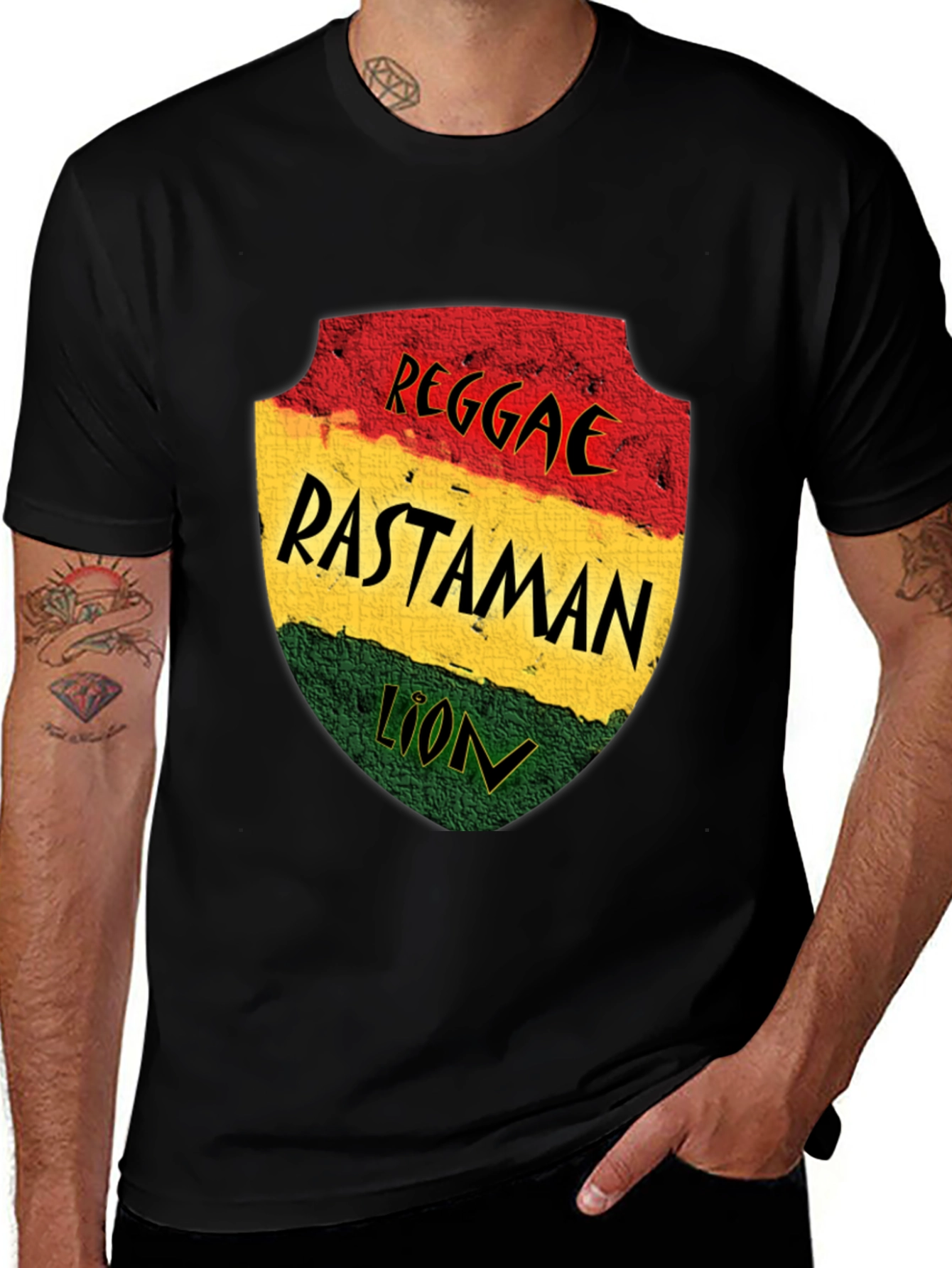 Variant 7 of Reggae Rastaman Lion Graphic T-Shirt - Black