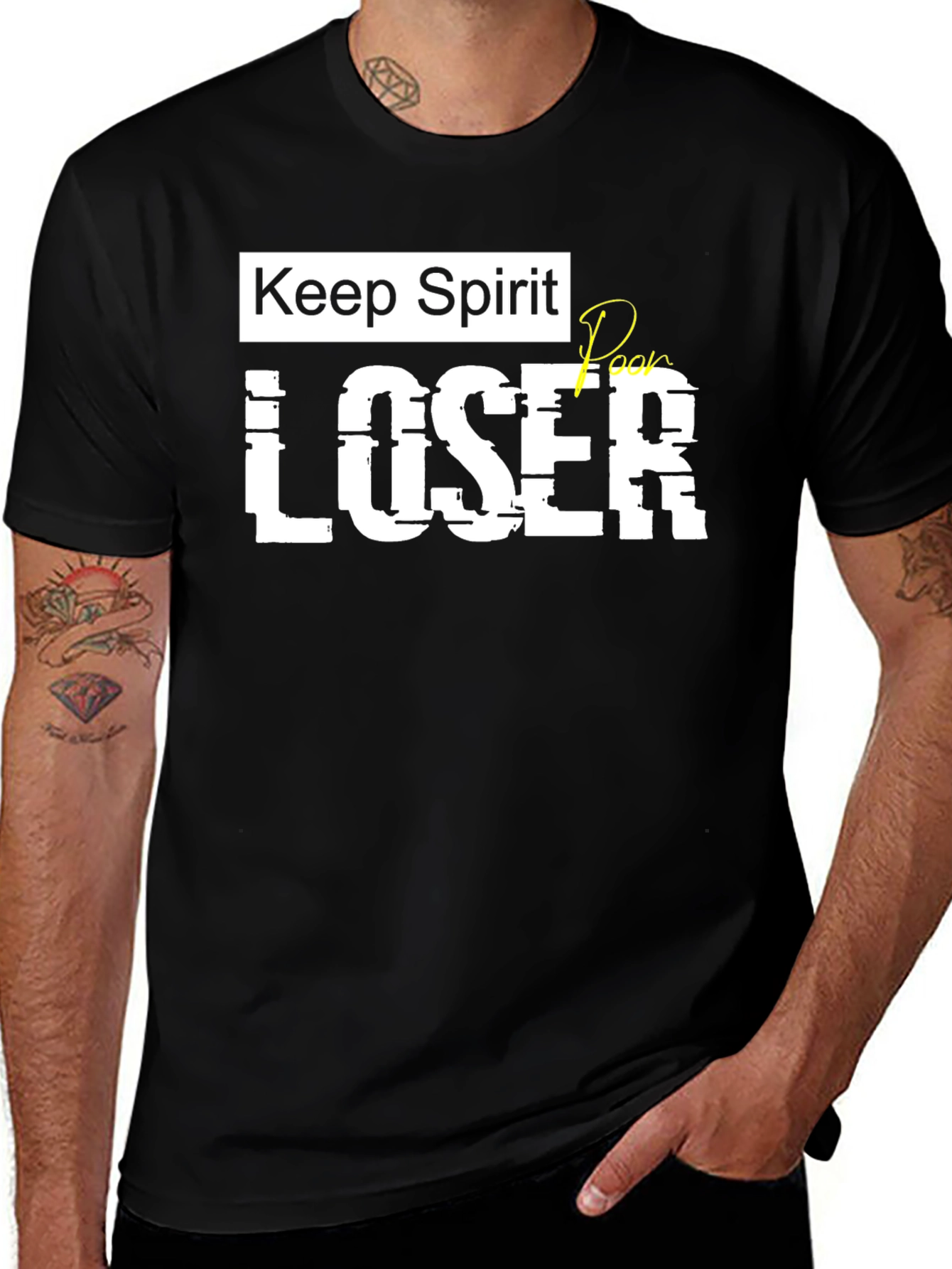 Variant 26 of Keep Spirit Poor Loser Men's Black Graphic T-Shirt