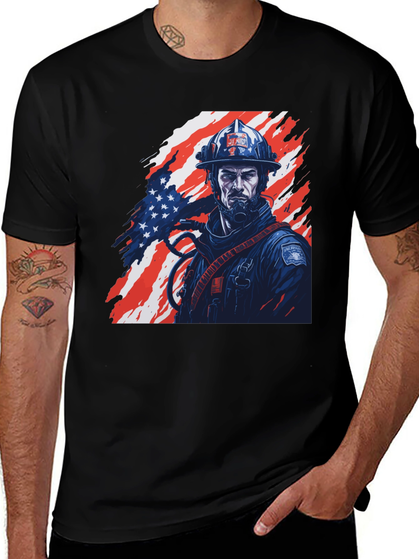 Variant 25 of Firefighter American Flag Graphic T-Shirt