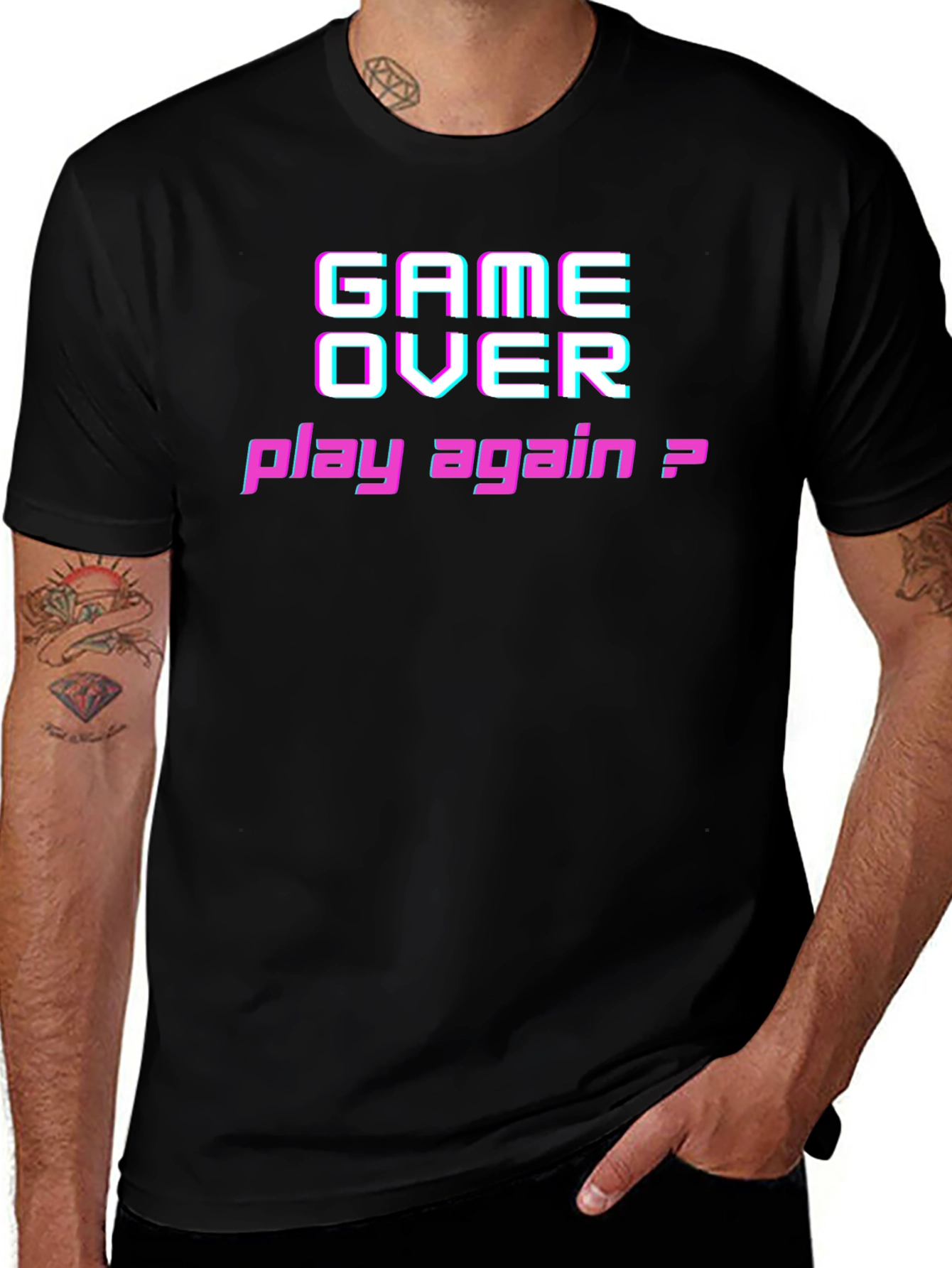 Variant 22 of Game Over Play Again Graphic Tee - Black Cotton T-Shirt