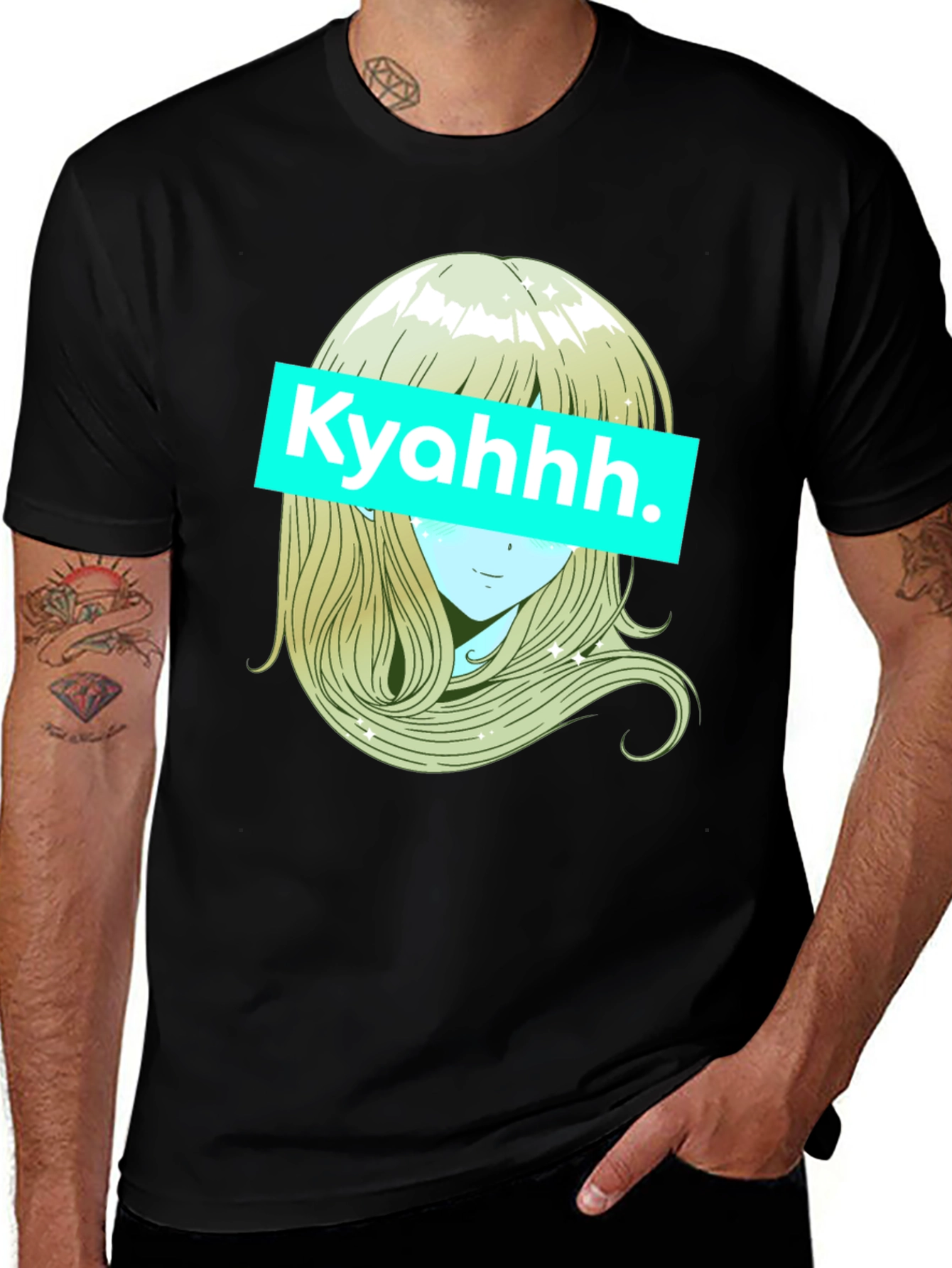 Variant 4 of Anime Graphic Tee - "Kyahhh" Black Cotton T-Shirt