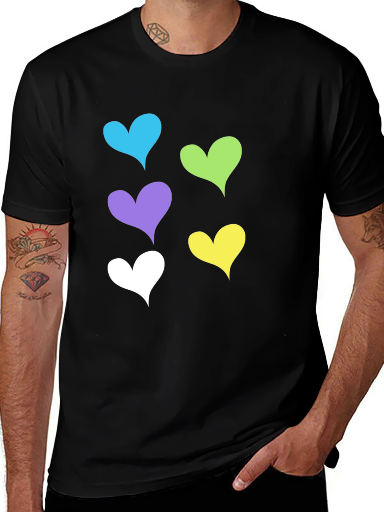 Variant 27 of Colorful Hearts Graphic Black T-Shirt