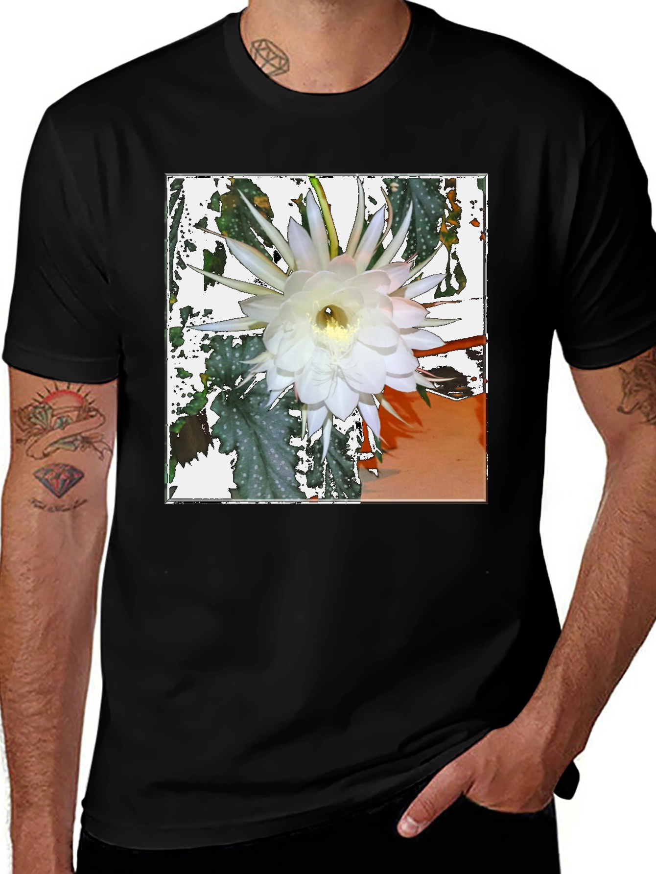 Floral Print Tee - Night Blooming Cereus Design