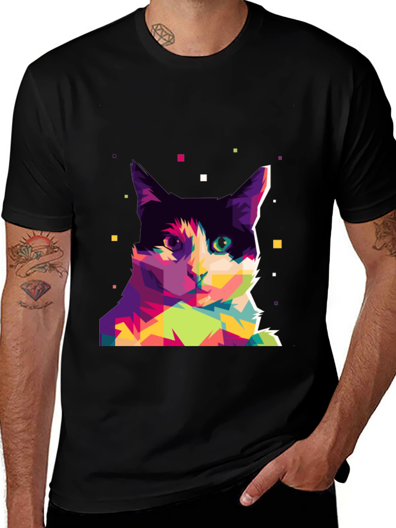 Variant 15 of Colorful Cat Graphic Tee - Black