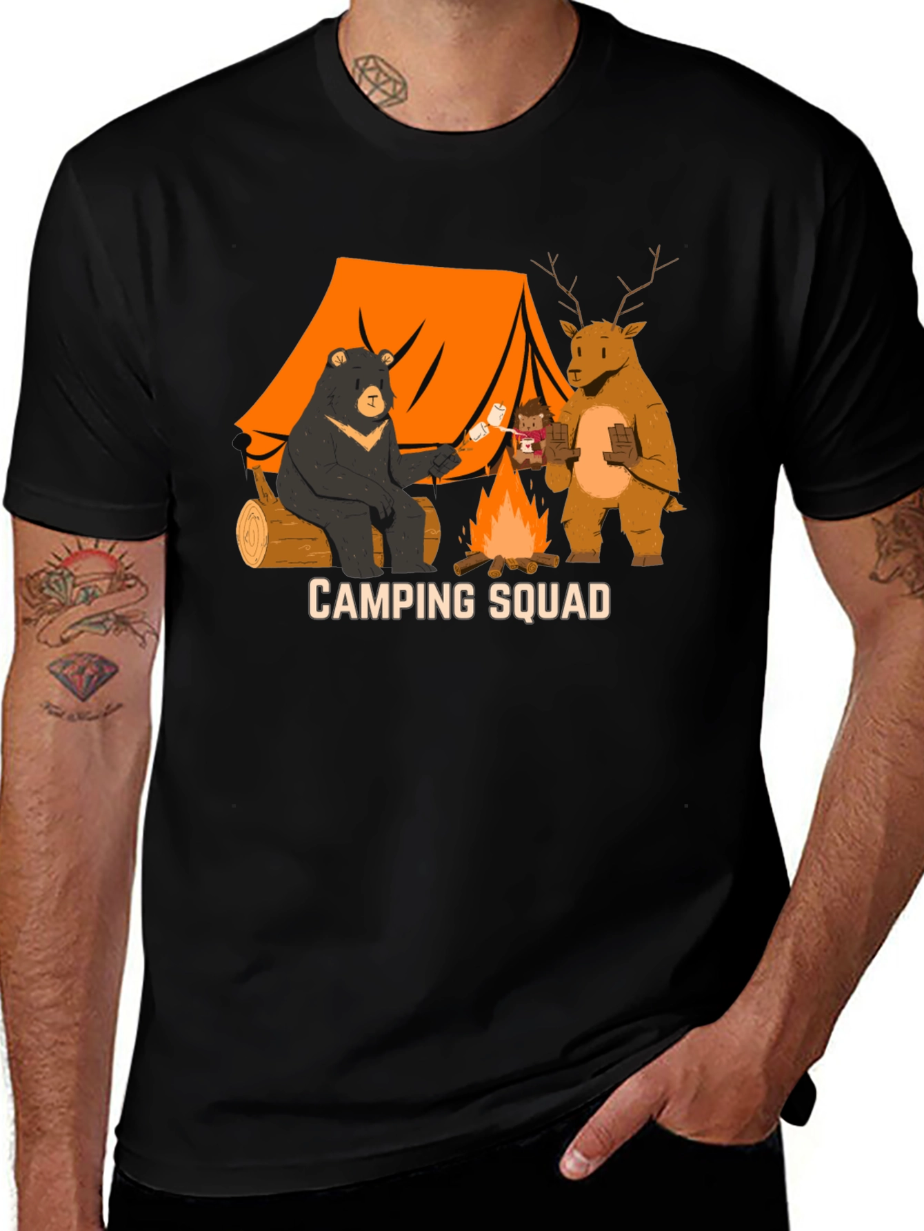 Variant 12 of Camping Squad T-Shirt - Bear, Deer, Campfire Design