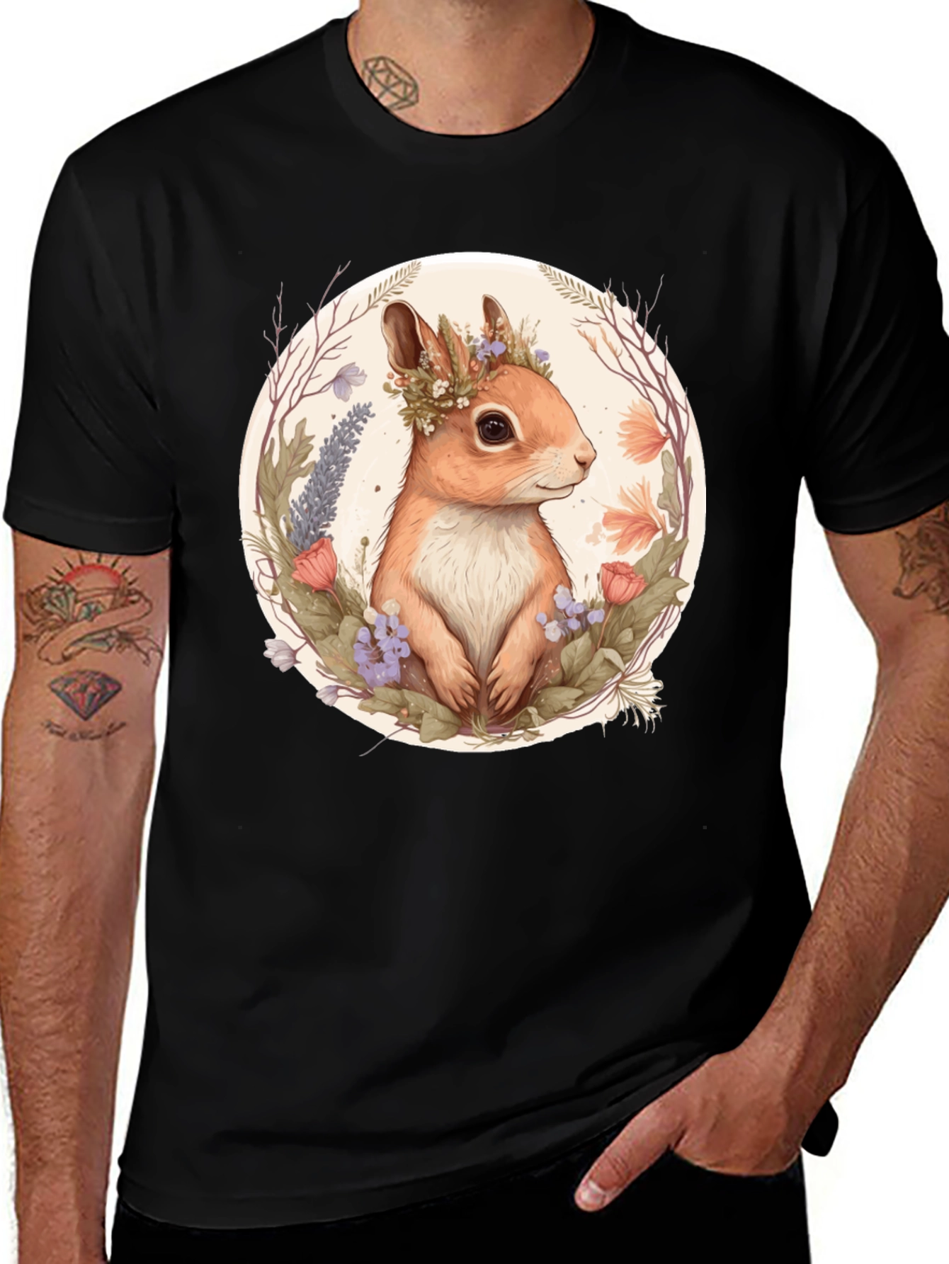 Variant 4 of Squirrel Floral Crown Graphic Tee