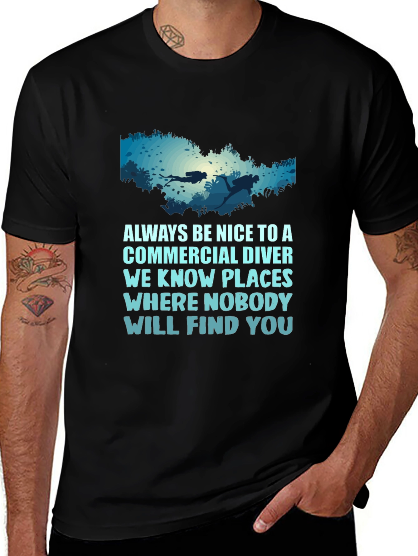 Variant 13 of Commercial Diver Graphic T-Shirt - Funny Warning Tee
