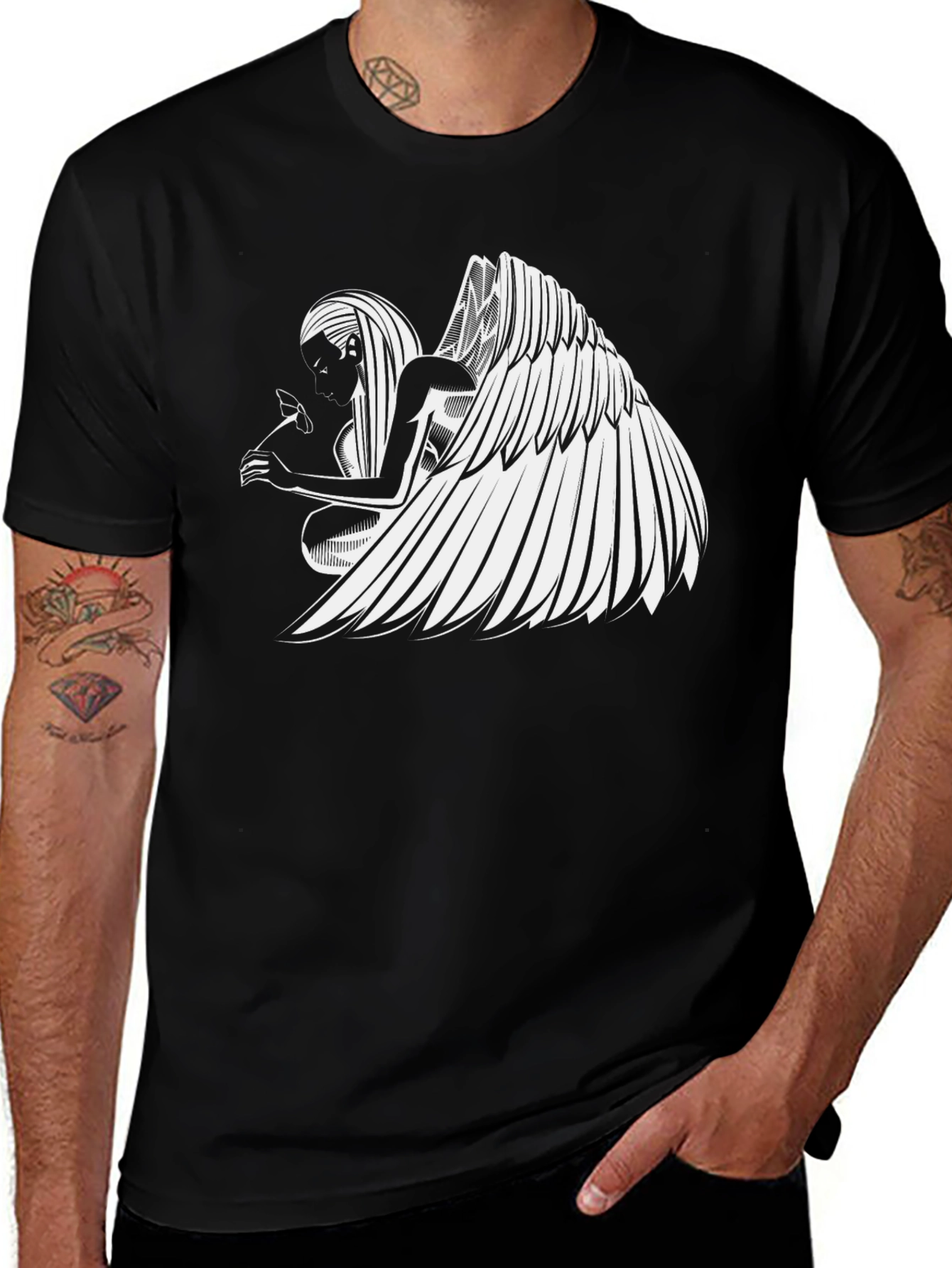 Variant 10 of Angel Wing Graphic Black T-Shirt