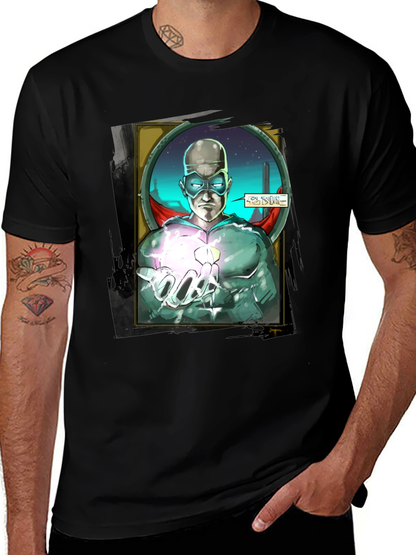 Variant 12 of Superhero Graphic Print Black T-Shirt