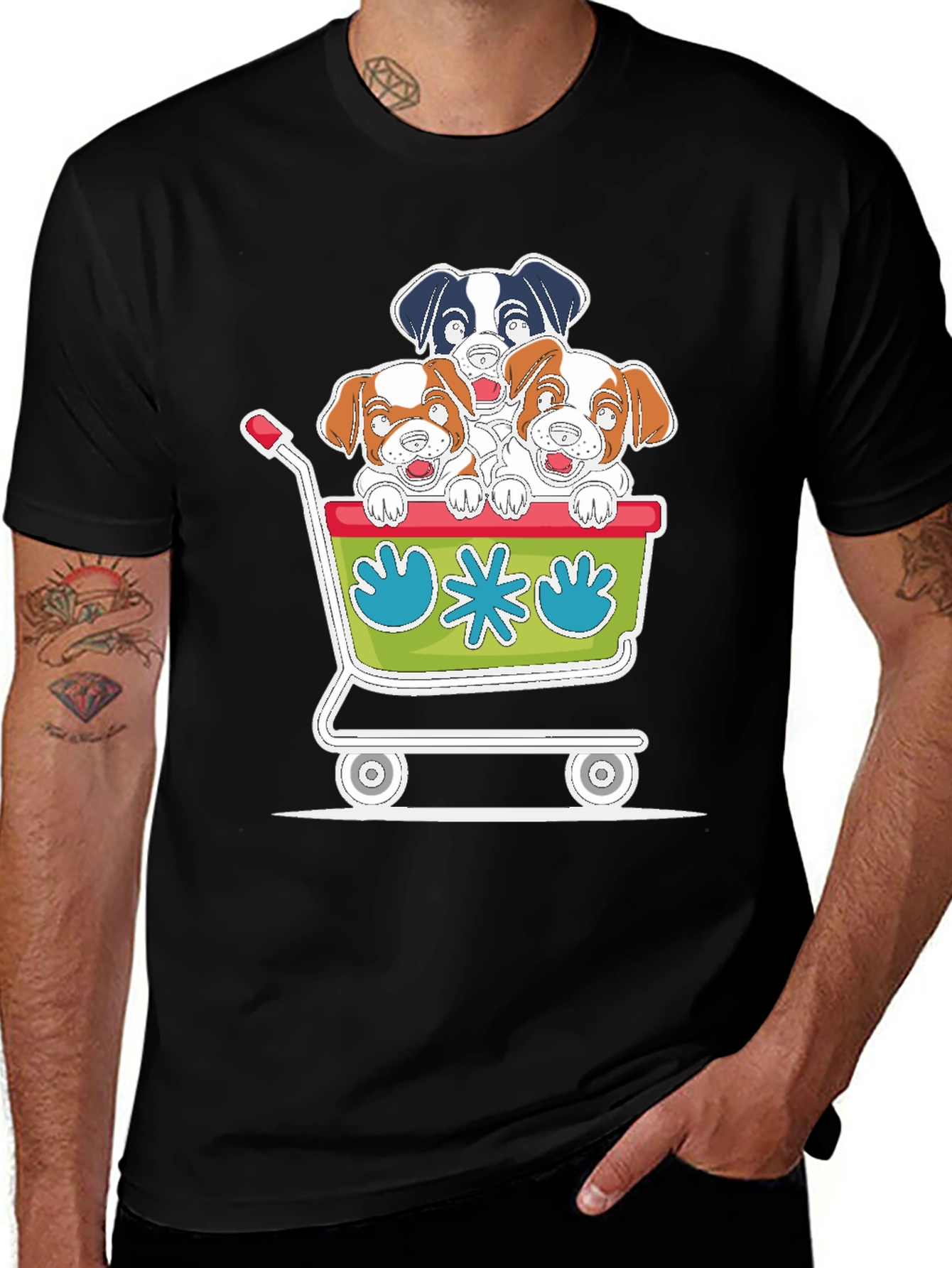 Variant 22 of Dog Cart Graphic Tee - Cute Cartoon Puppy T-Shirt