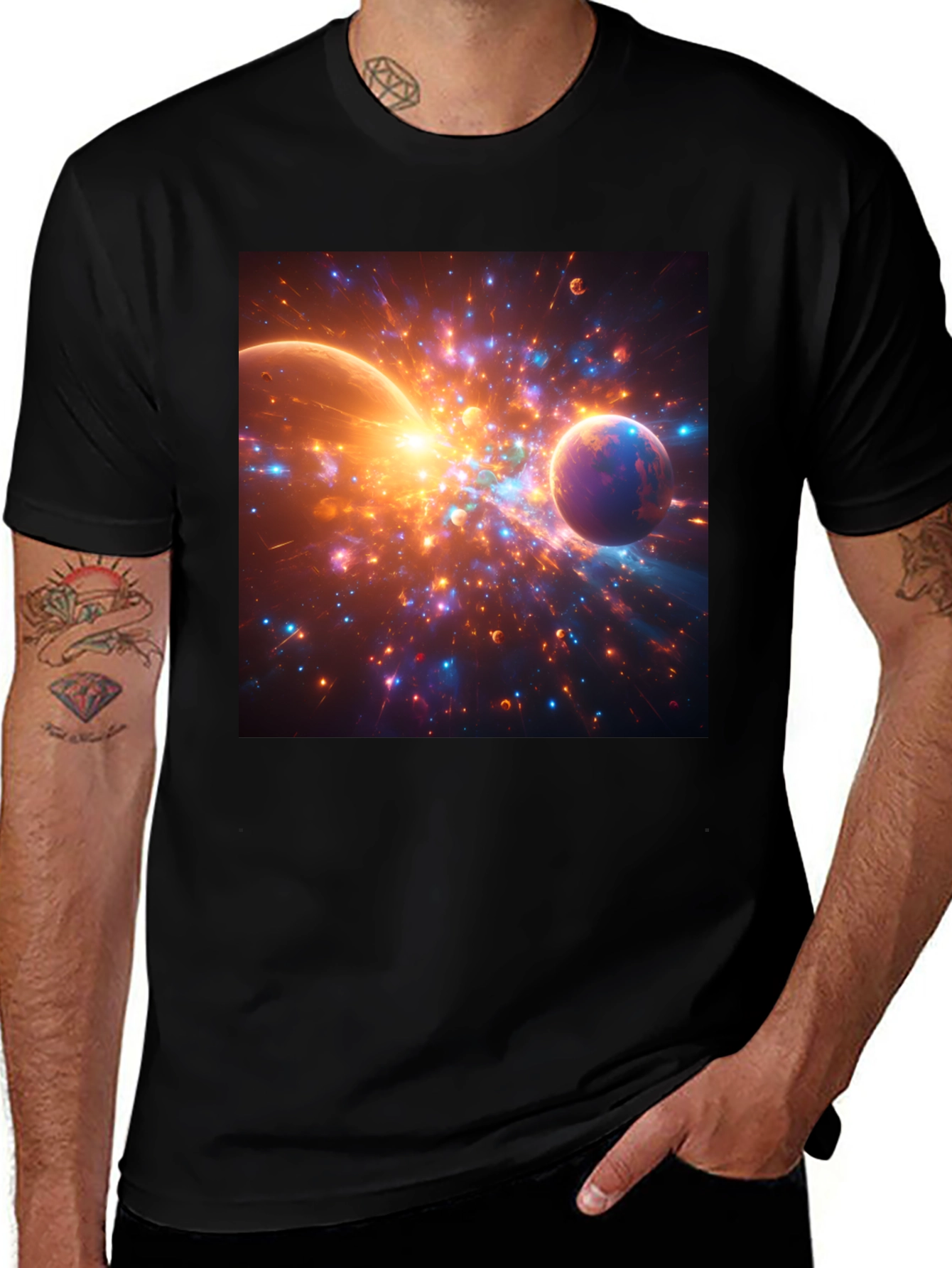 Variant 15 of Space Explosion Graphic Tee - Black Cotton T-Shirt