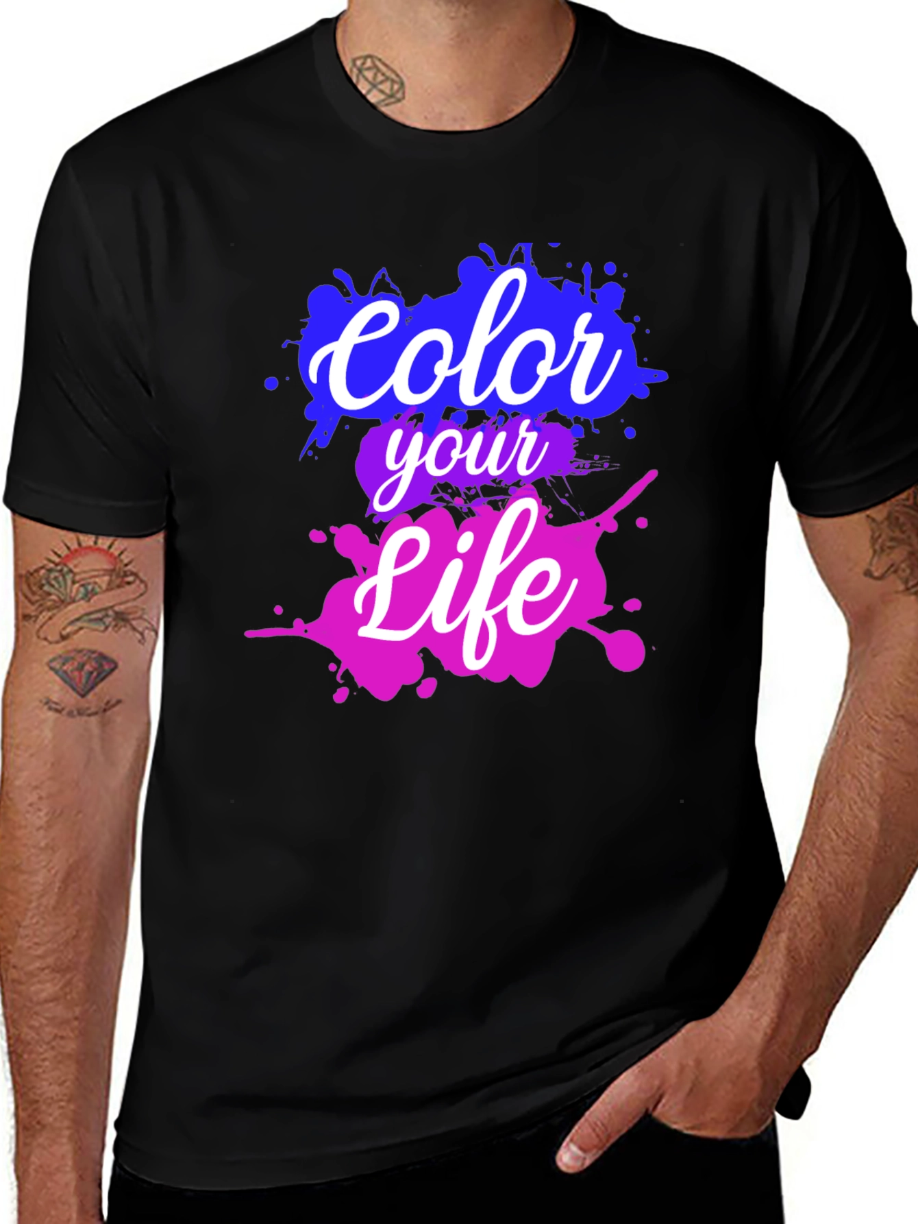 Variant 3 of Colorful Life Graphic T-Shirt - Trendy Crew Neck Tee