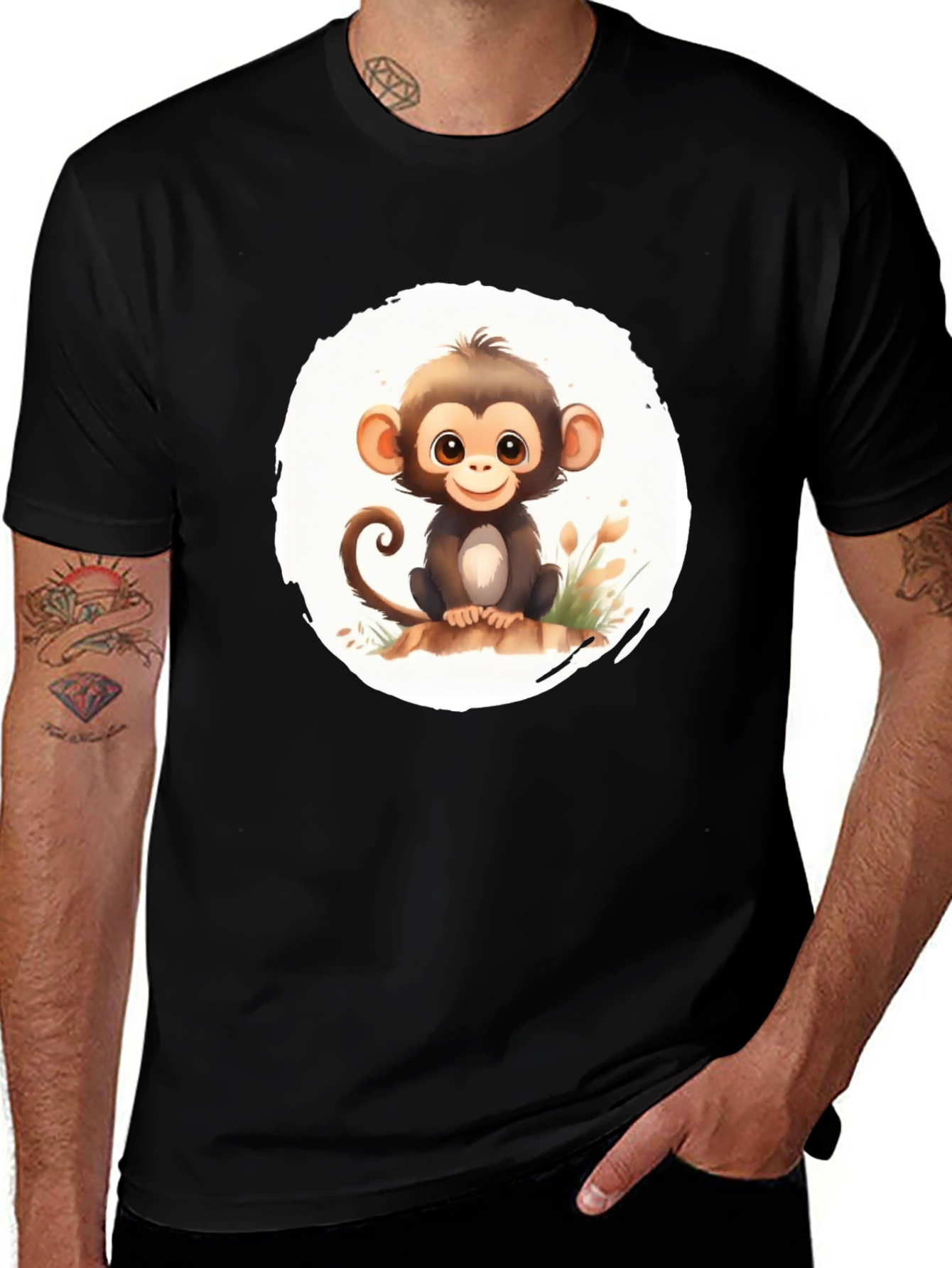 Variant 24 of Cute Monkey Graphic Black T-Shirt