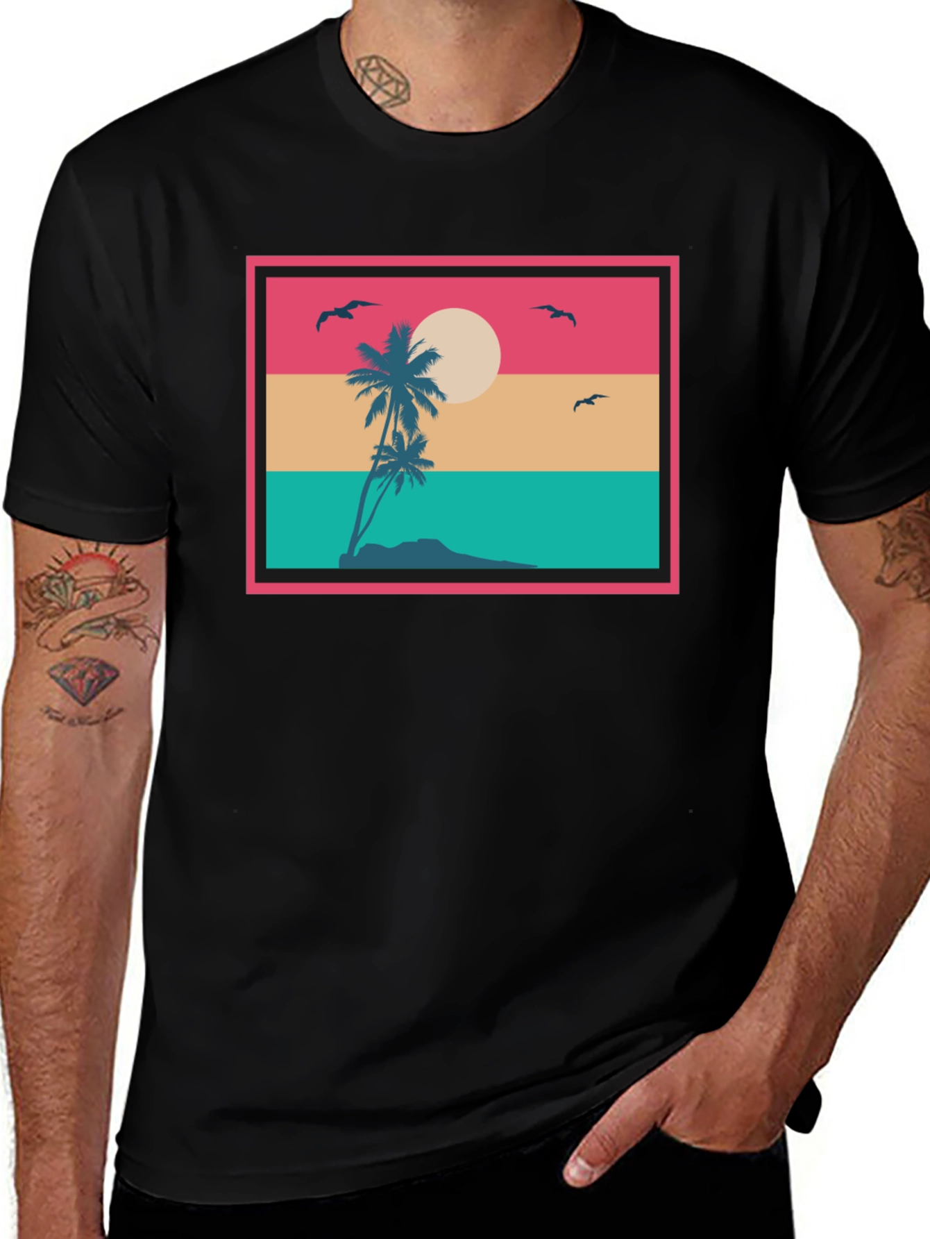Variant 11 of Retro Sunset Palm Tree Graphic T-Shirt