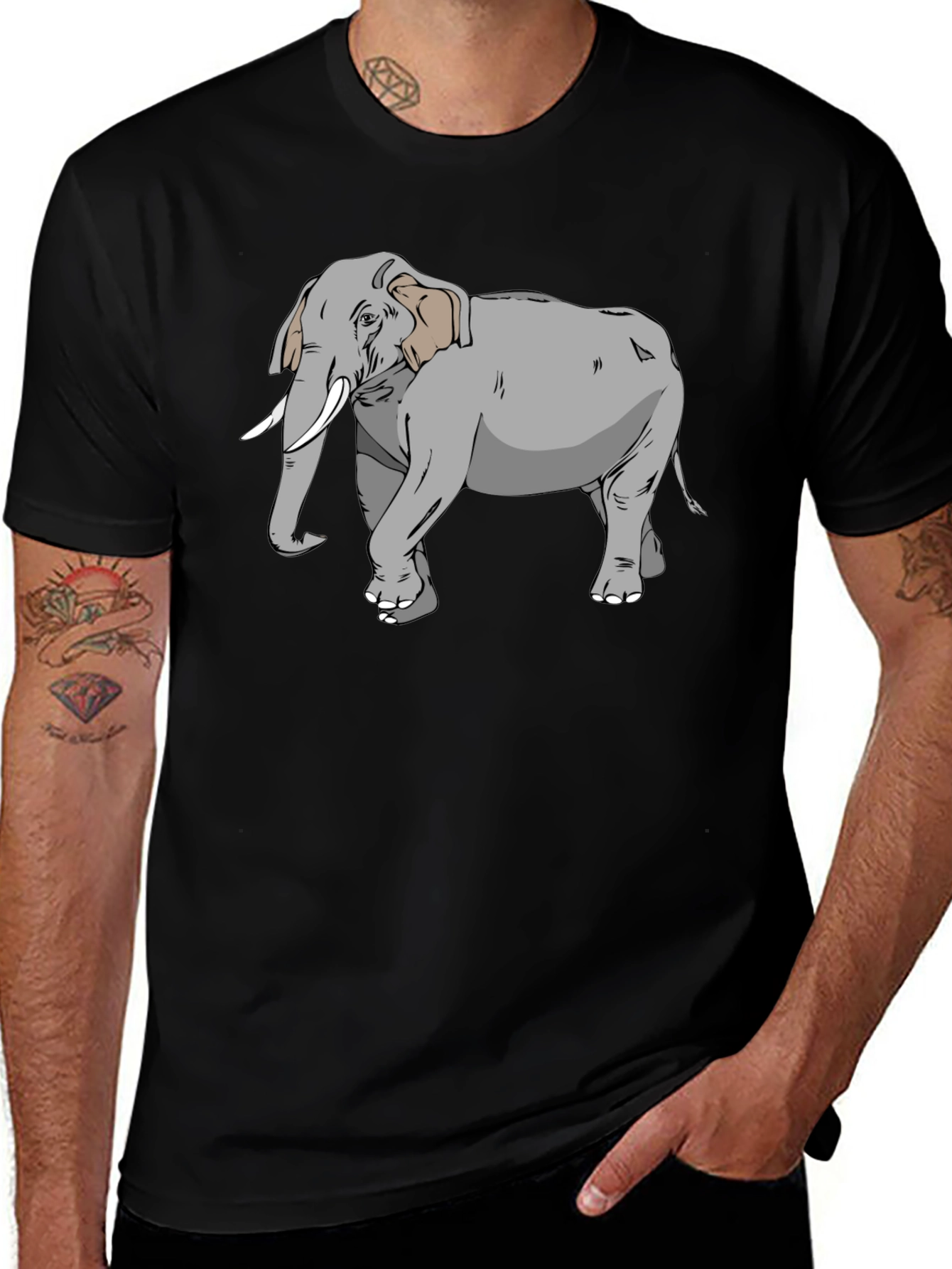 Variant 3 of Elephant Graphic Print Black T-Shirt