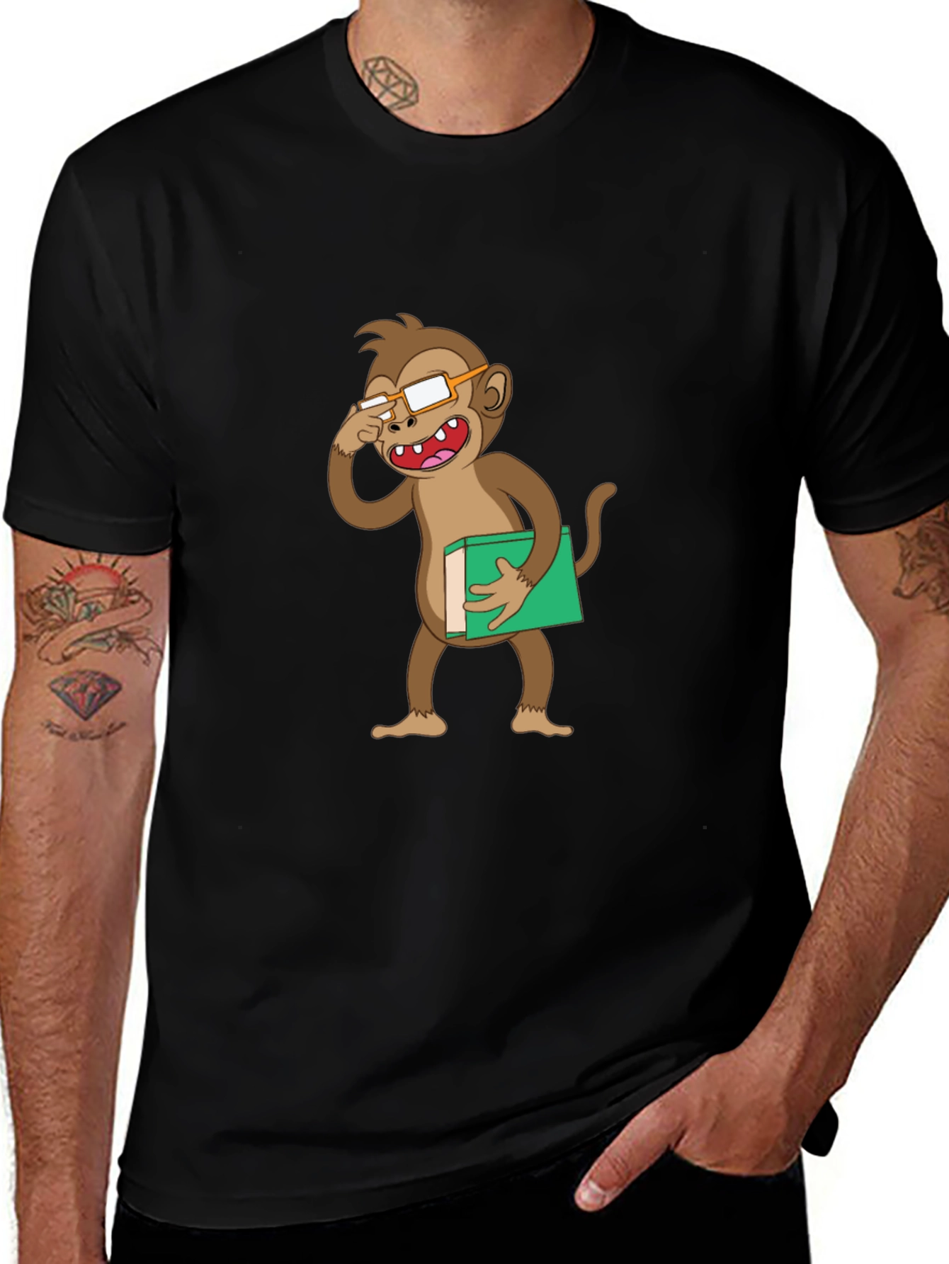 Variant 21 of Funny Monkey Reading Book Graphic Tee