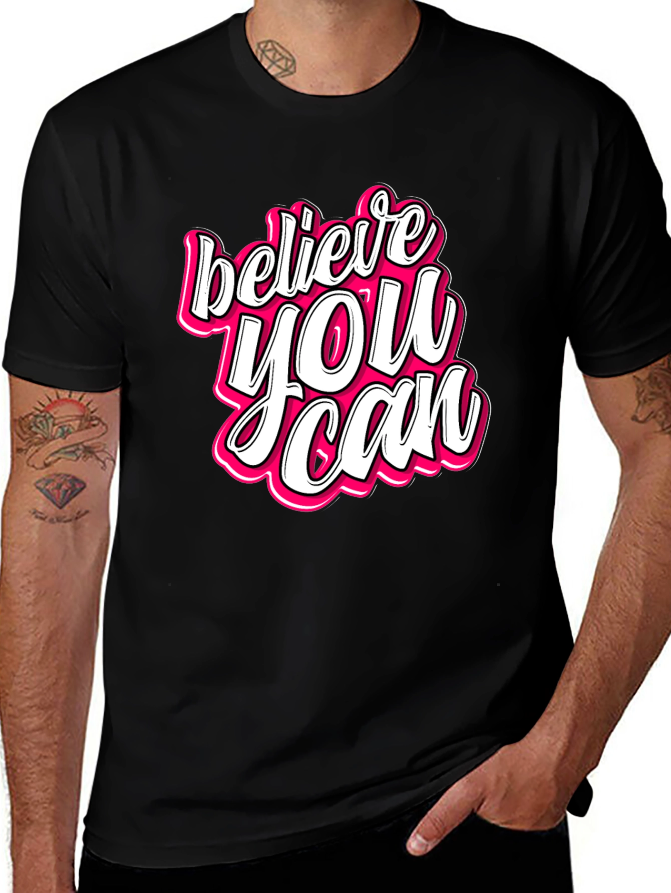 Variant 12 of Believe You Can Graphic Tee - Motivational Black T-Shirt