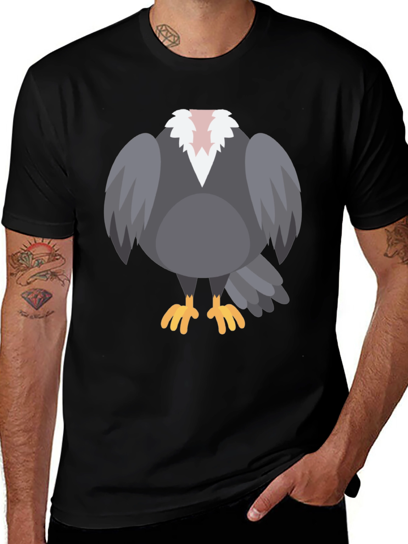 Cartoon Vulture T-Shirt - Black Graphic Tee