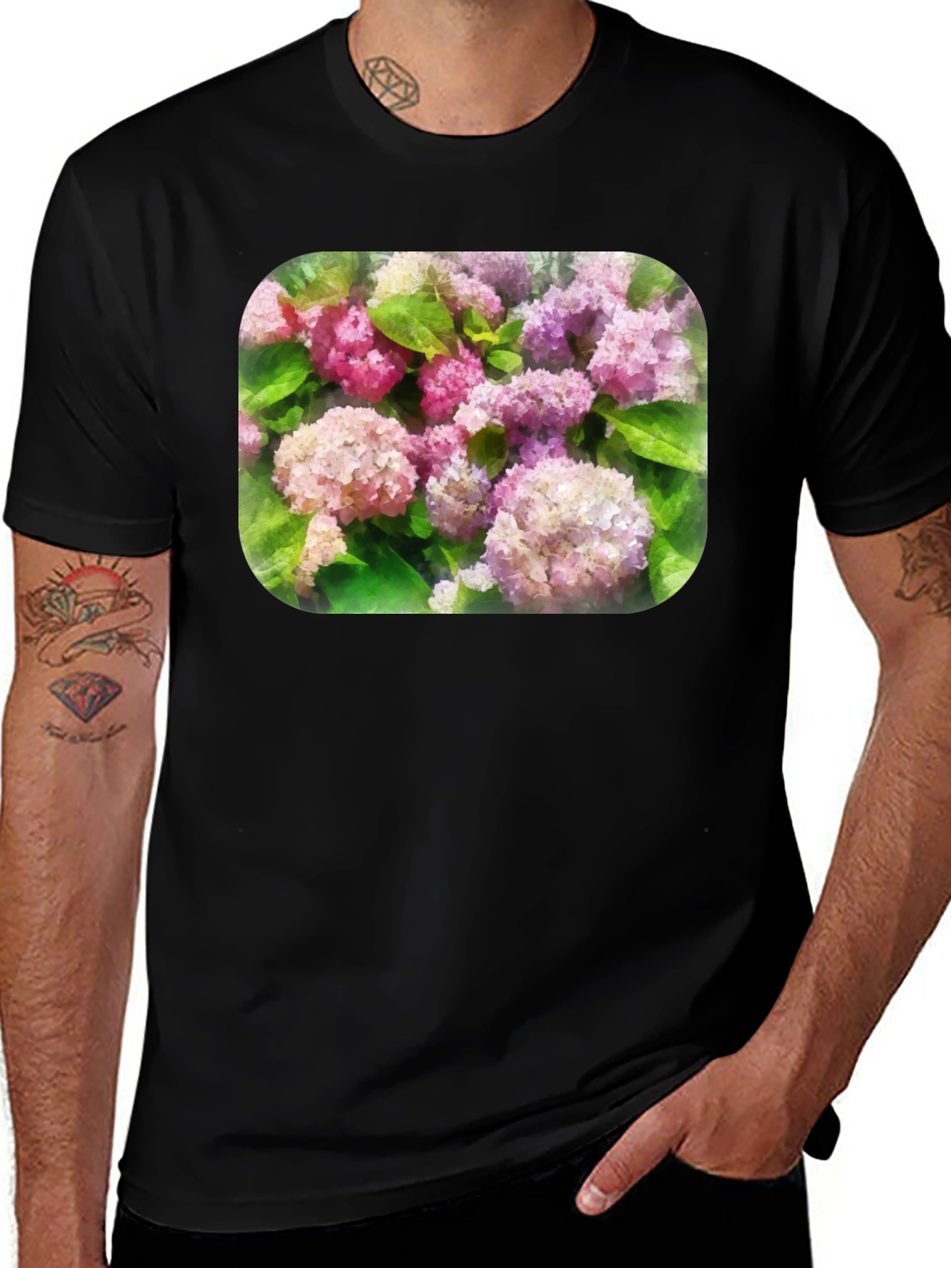 Variant 22 of Floral T-Shirt - Pink Hydrangea Design