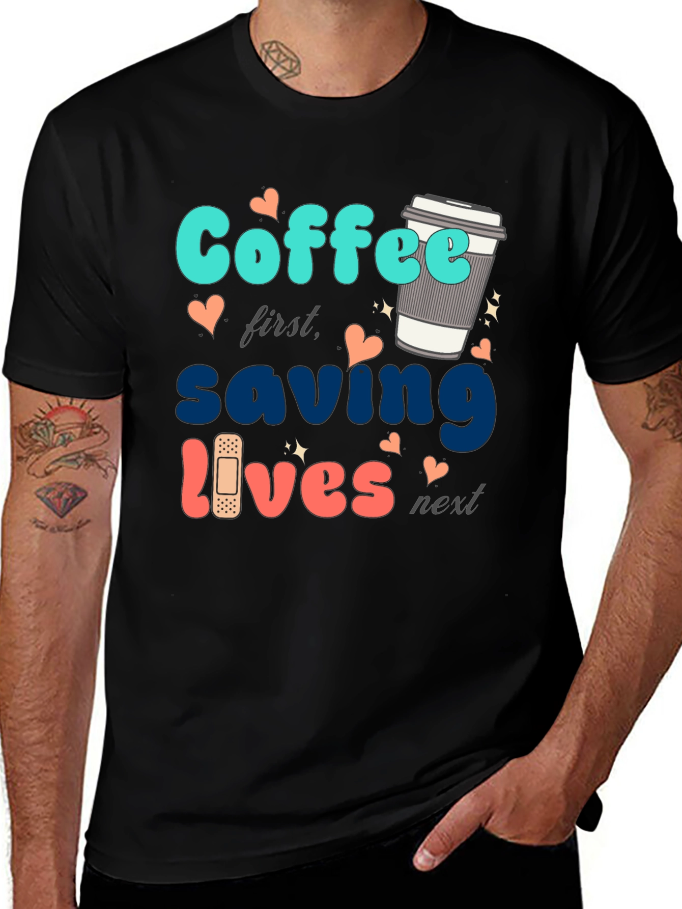 Variant 9 of Coffee First Saving Lives Next Black T-Shirt