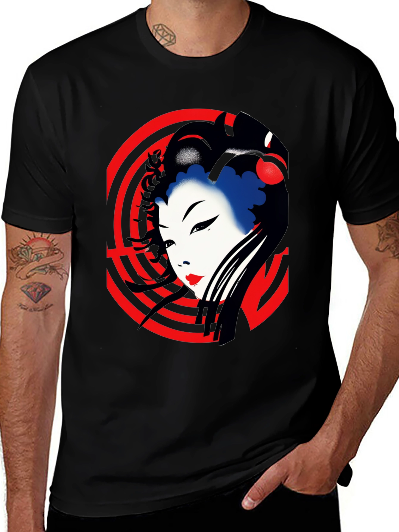 Geisha Graphic Print Tee - Unique Asian Art Design