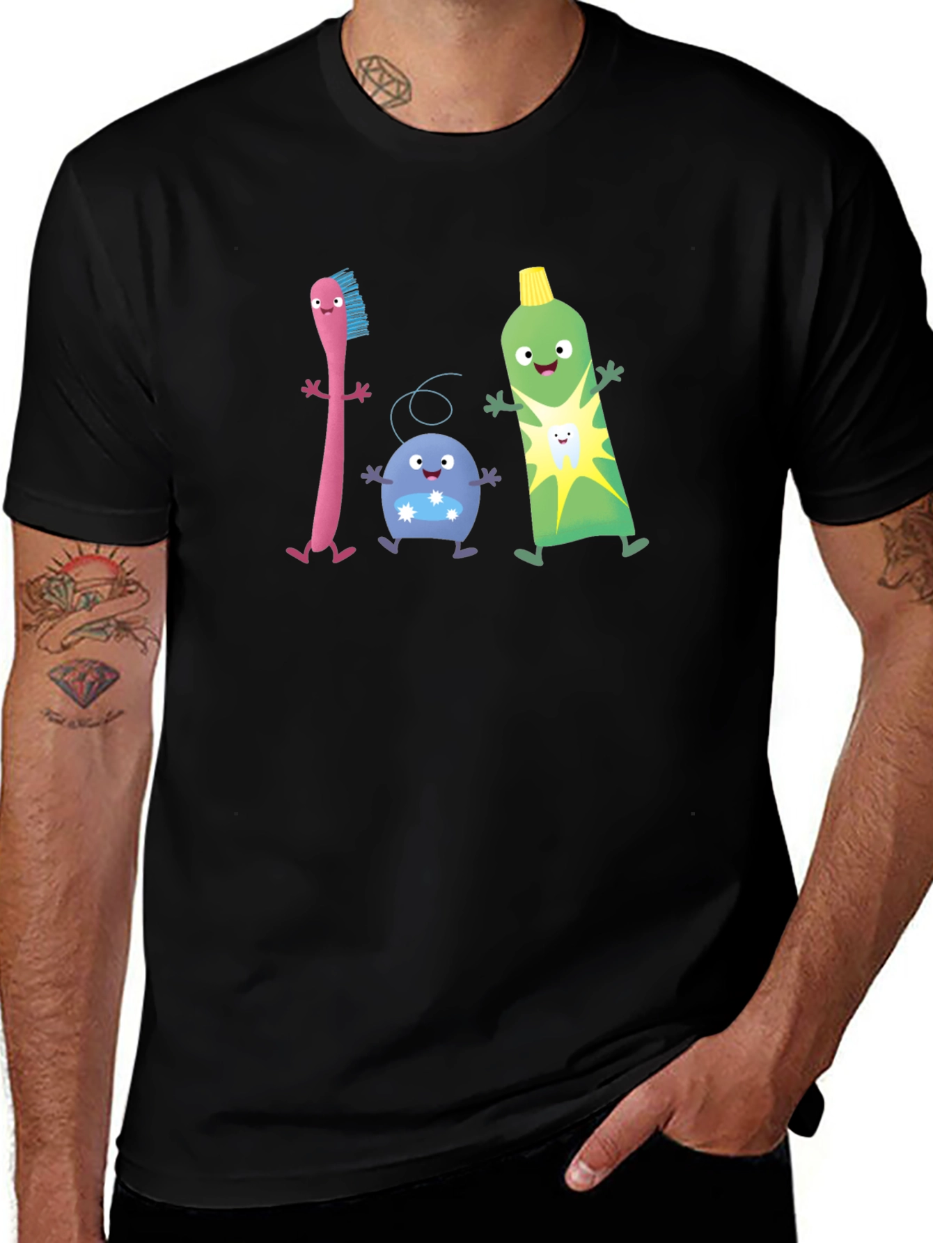 Variant 16 of Cartoon Dental Squad Black T-Shirt