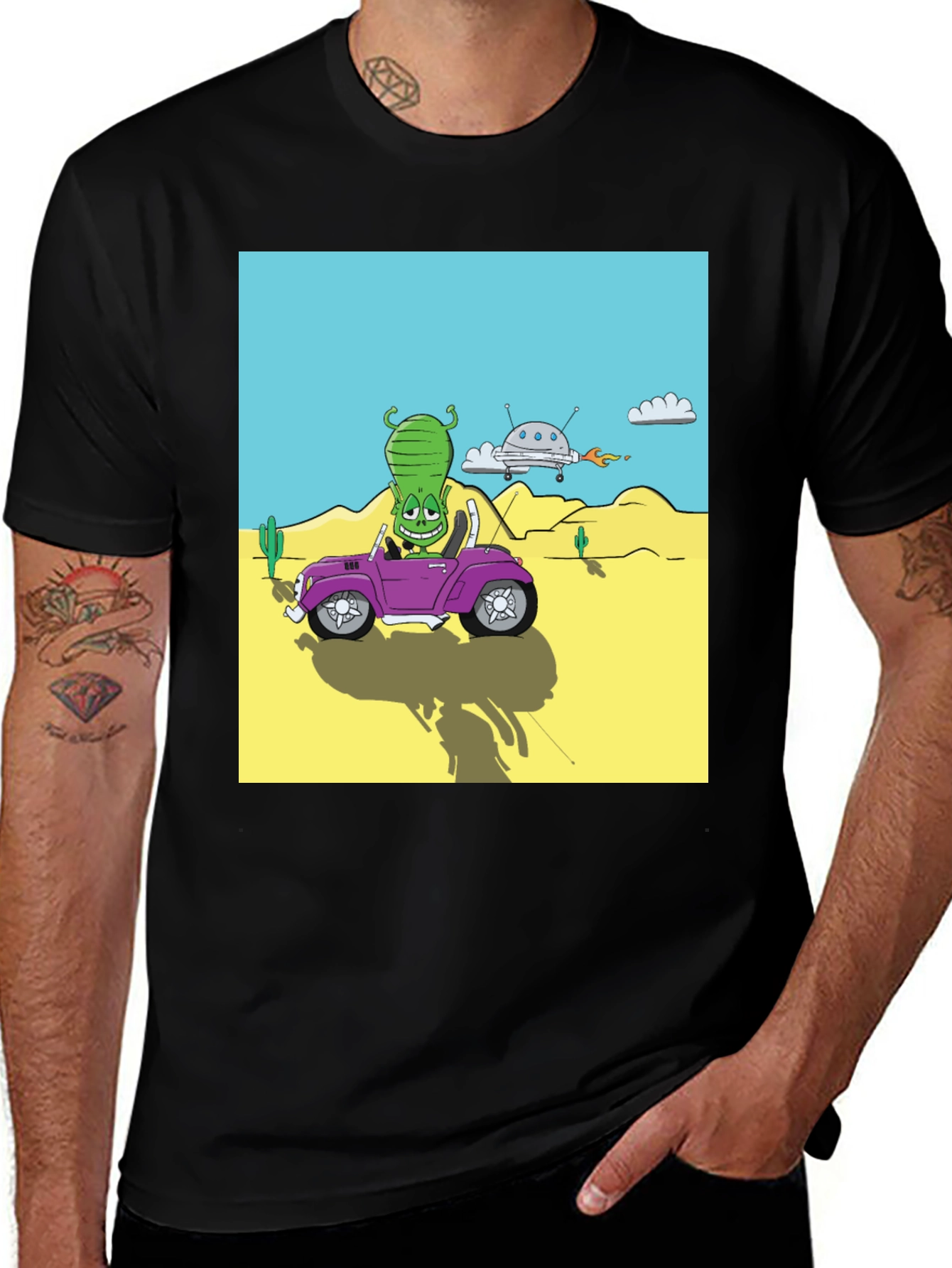 Variant 4 of Alien Driving T-Shirt - Funny Cartoon Graphic Tee