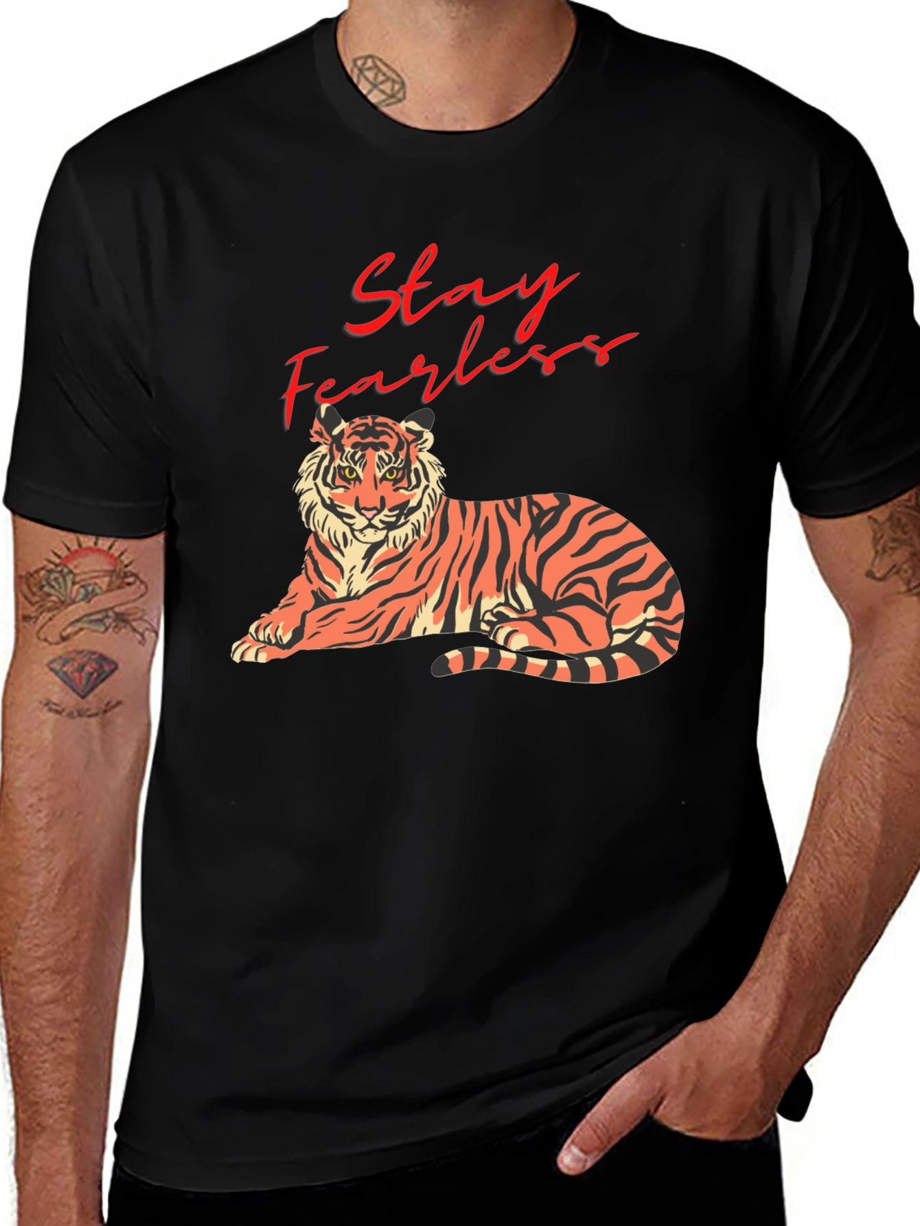 Variant 20 of Stay Fearless Tiger Graphic Tee - Black Cotton