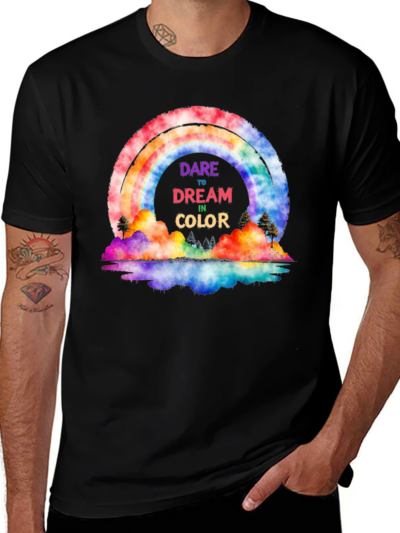 Black Dare to Dream Rainbow Graphic Tee main image