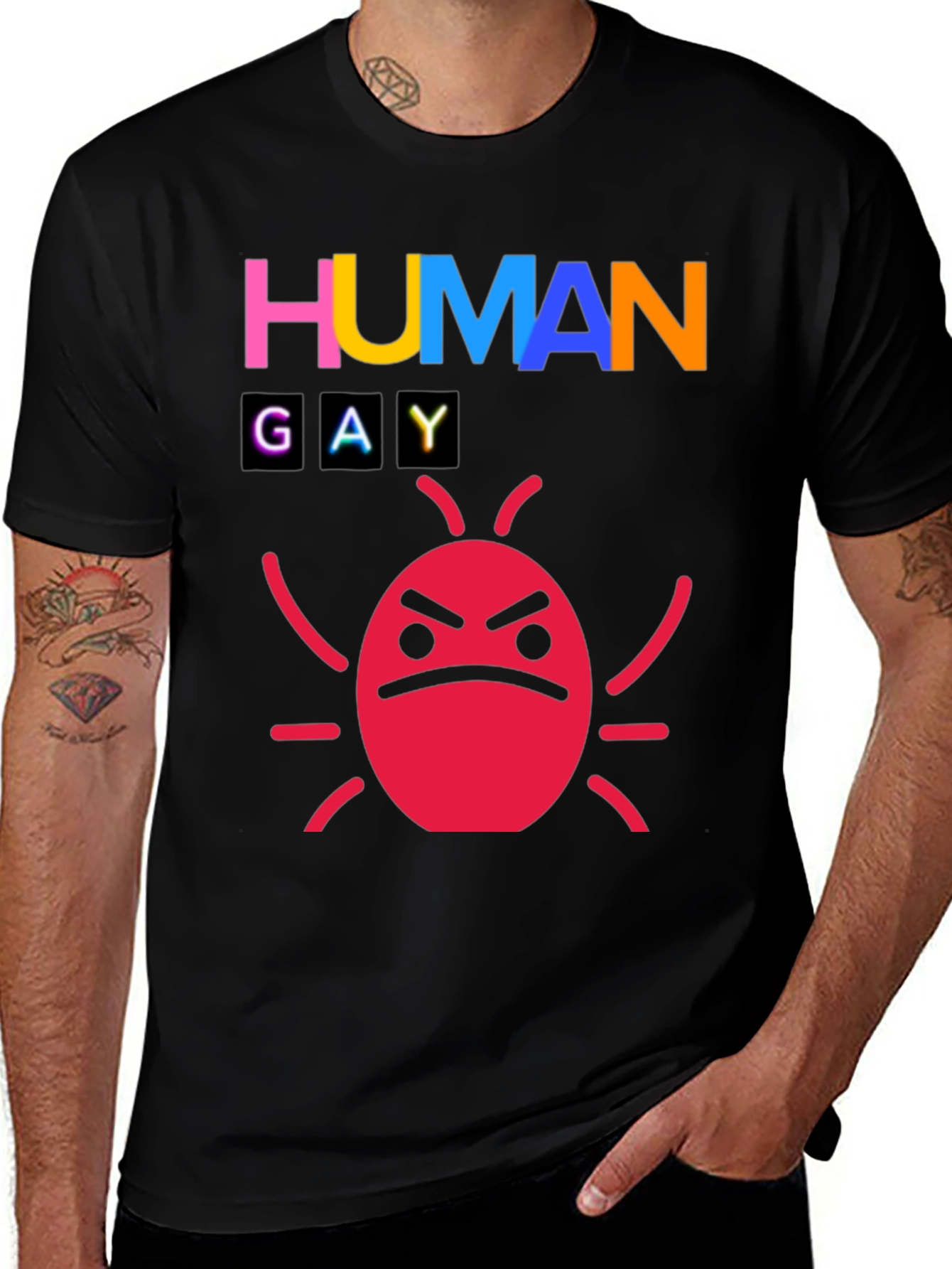Variant 7 of Human Gay Bug Funny Graphic Tee
