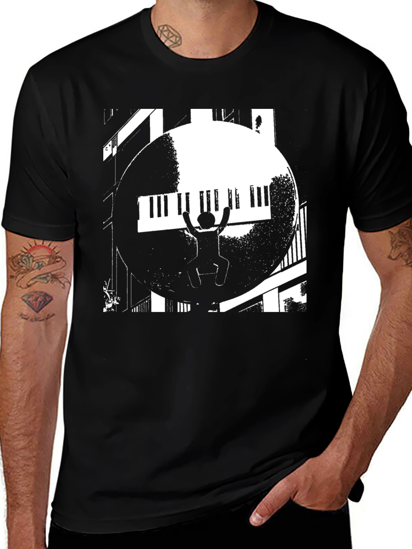 Variant 15 of Piano Player Graphic Black T-Shirt