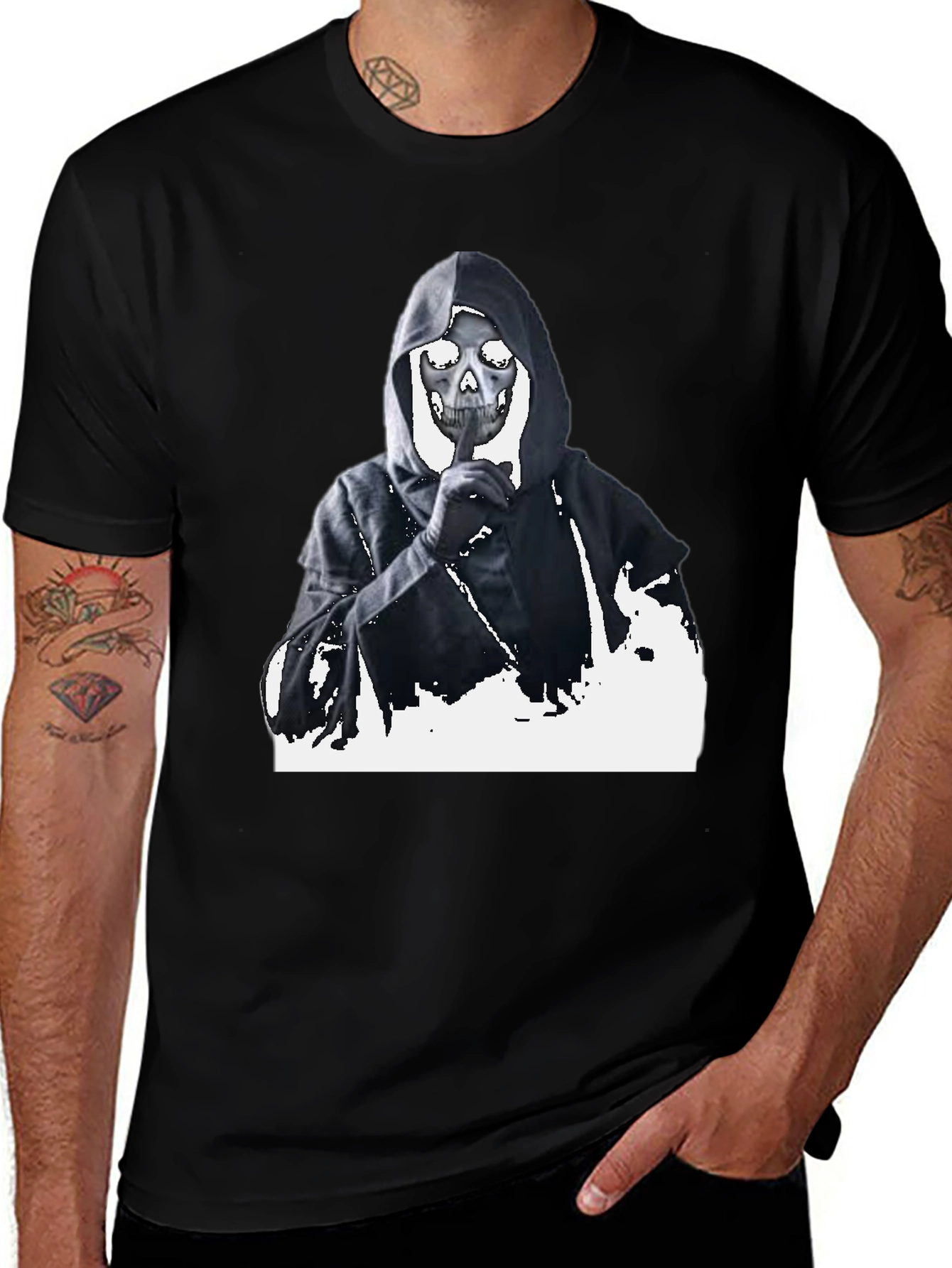 Variant 15 of Grim Reaper Graphic Tee - Stay Silent Skull T-Shirt
