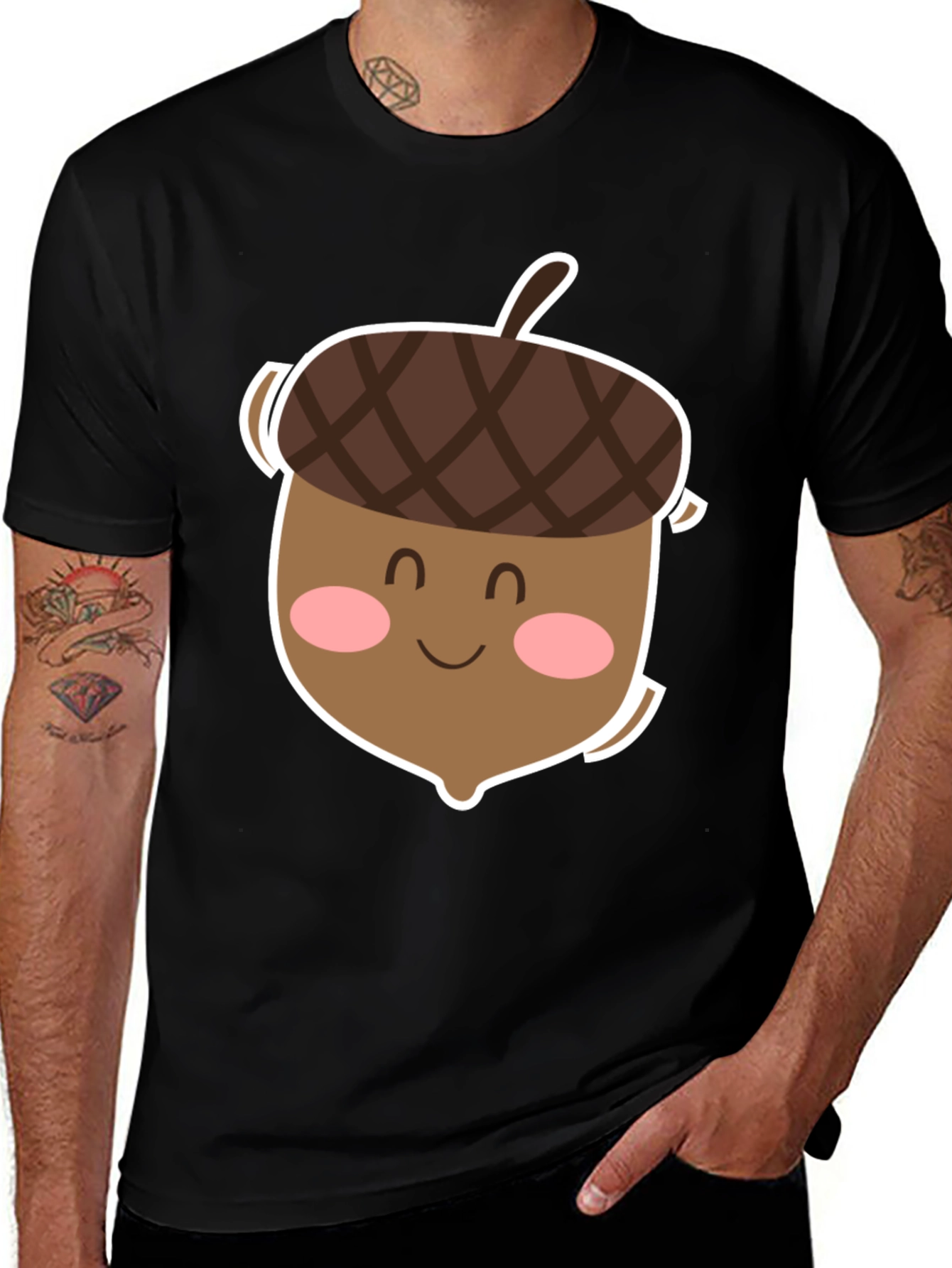 Variant 27 of Cute Acorn Graphic Tee - Black Cotton Blend