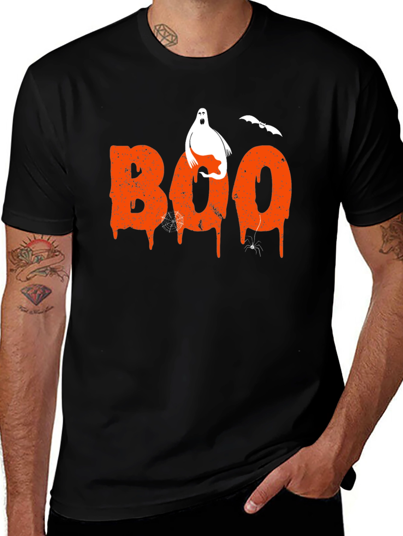 Boo Halloween T-Shirt - Ghost, Bat, Spider Design