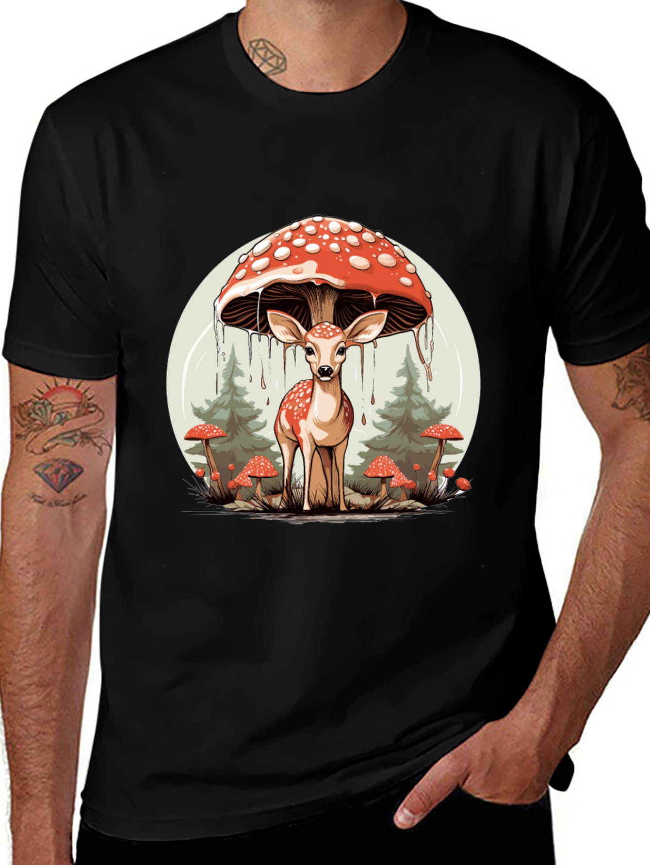 Mushroom Deer Graphic T-Shirt