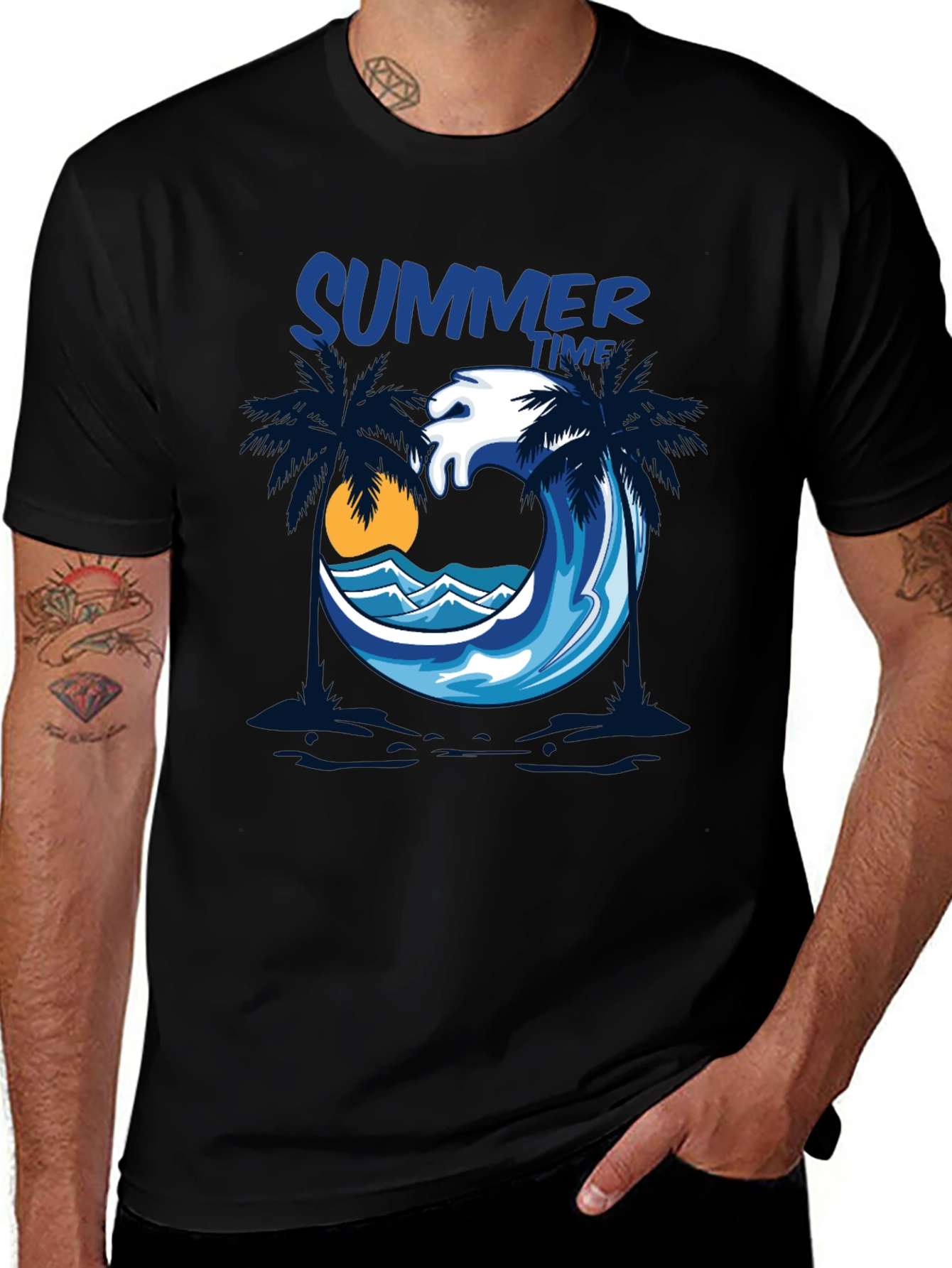 Variant 19 of Summer Time Palm Wave Black T-Shirt