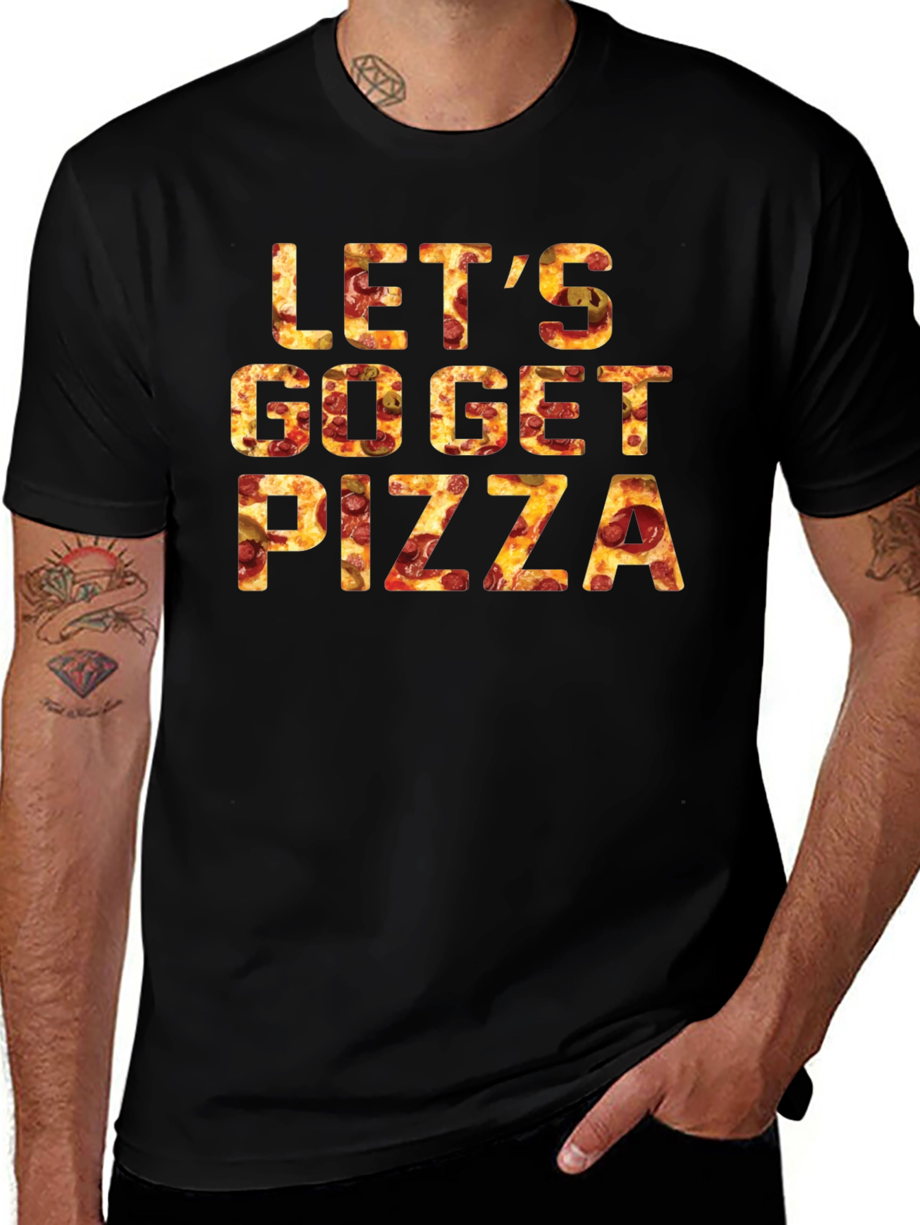Variant 26 of Let's Go Get Pizza Black T-Shirt