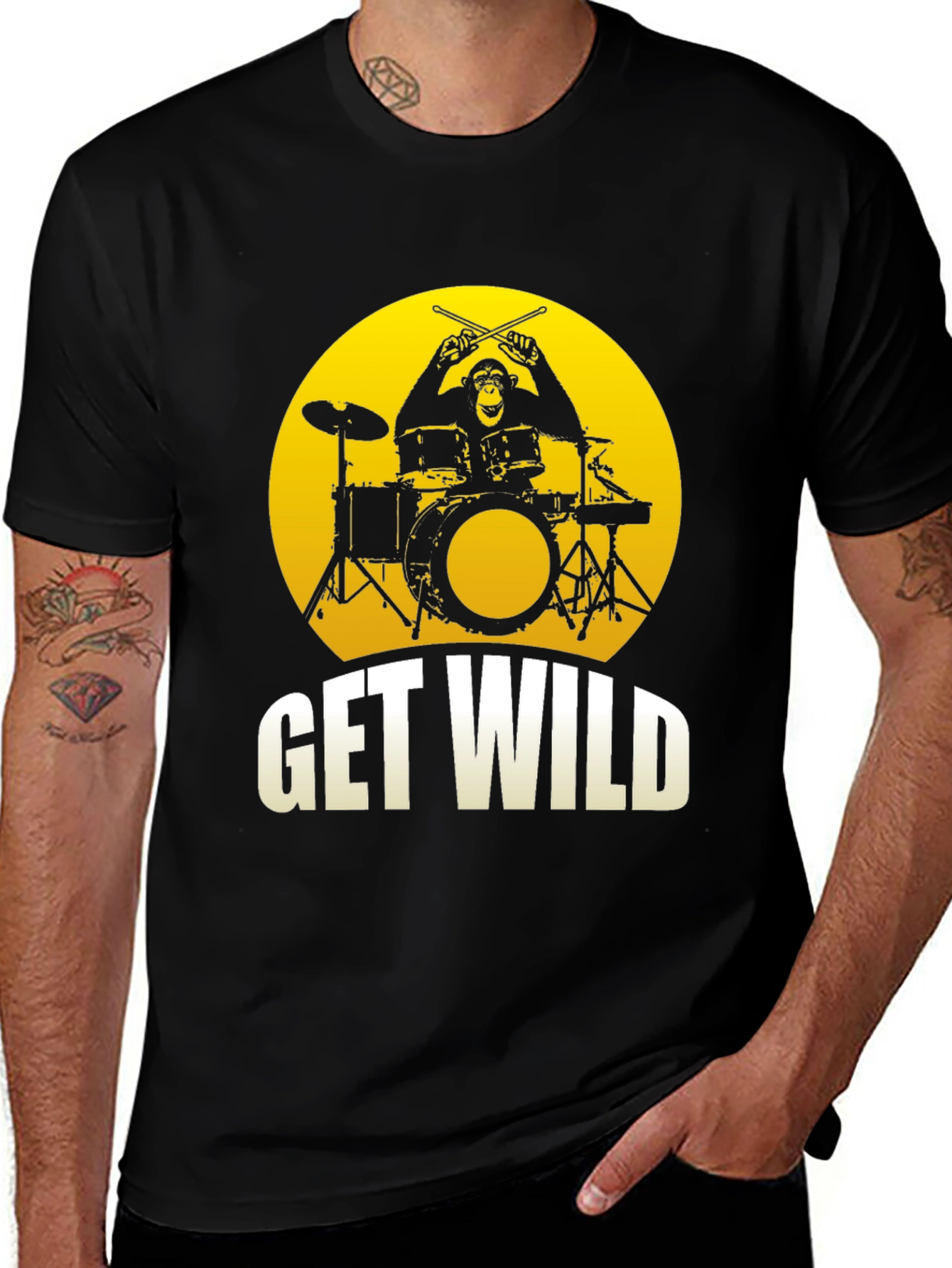 Variant 25 of Get Wild Monkey Drummer Graphic Tee