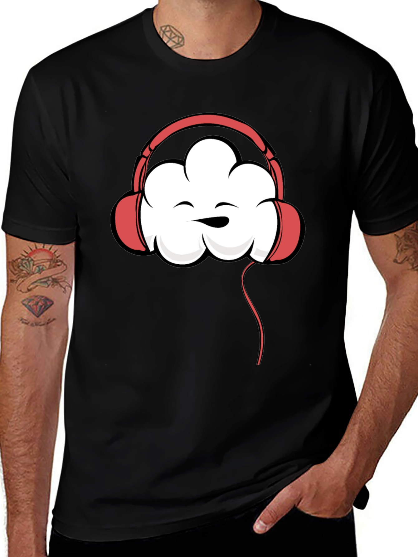 Variant 23 of Cool Cloud Headphones Graphic Tee - Black
