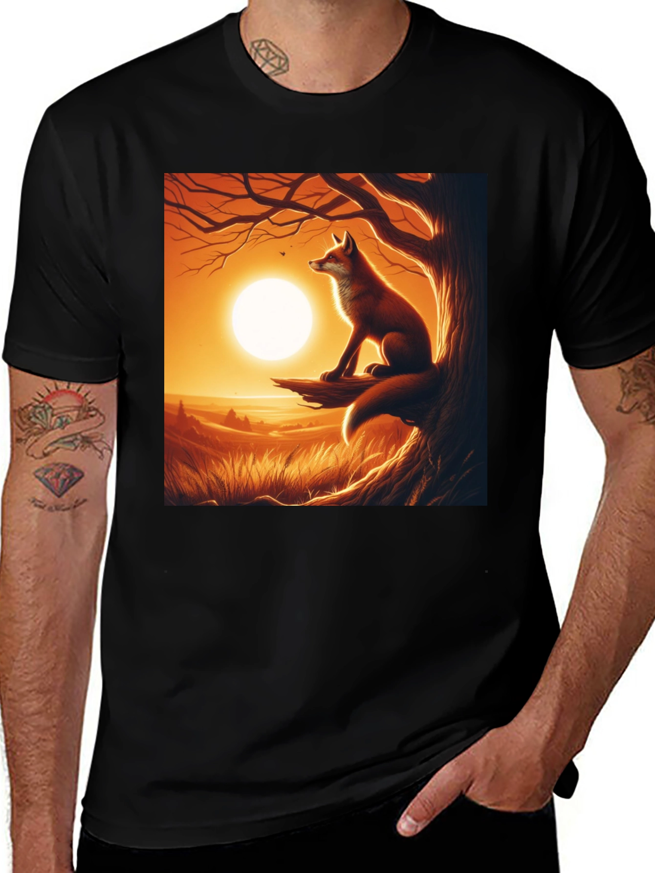 Variant 6 of Fox Sunset Graphic Tee - Nature Inspired Design