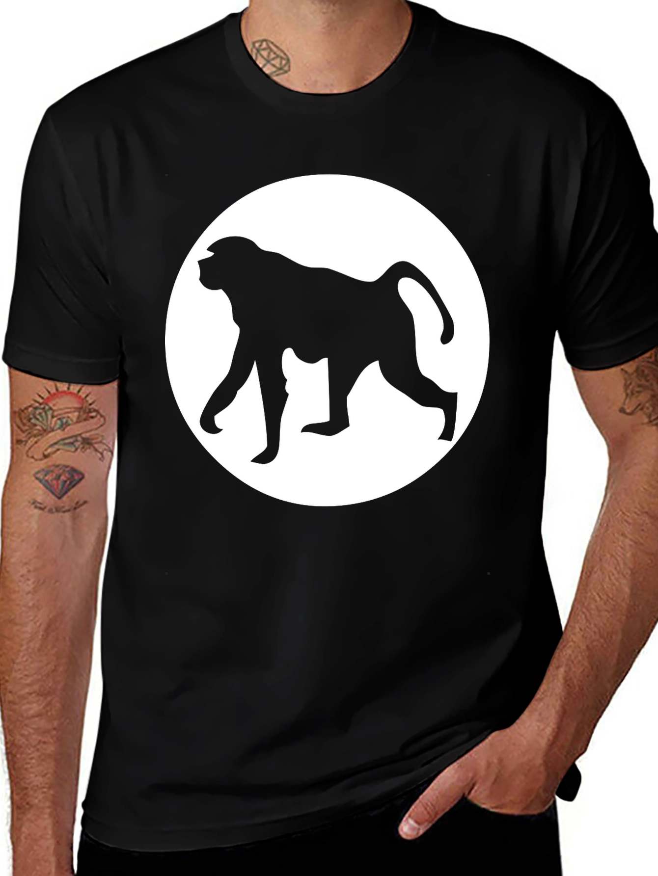 Variant 21 of Monkey Graphic T-Shirt - Black Crew Neck