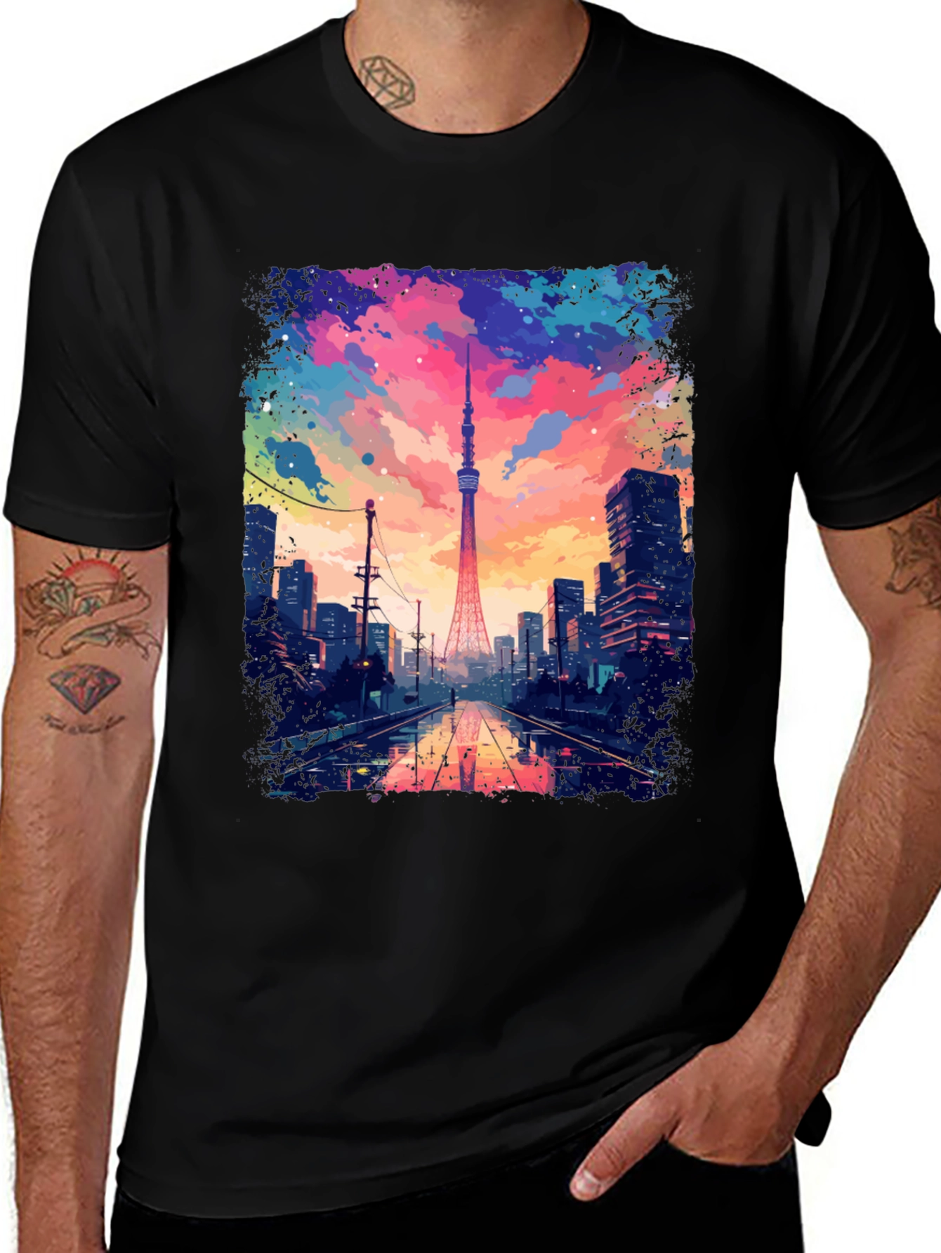 Tokyo Tower Graphic Tee - Artistic Cityscape Design