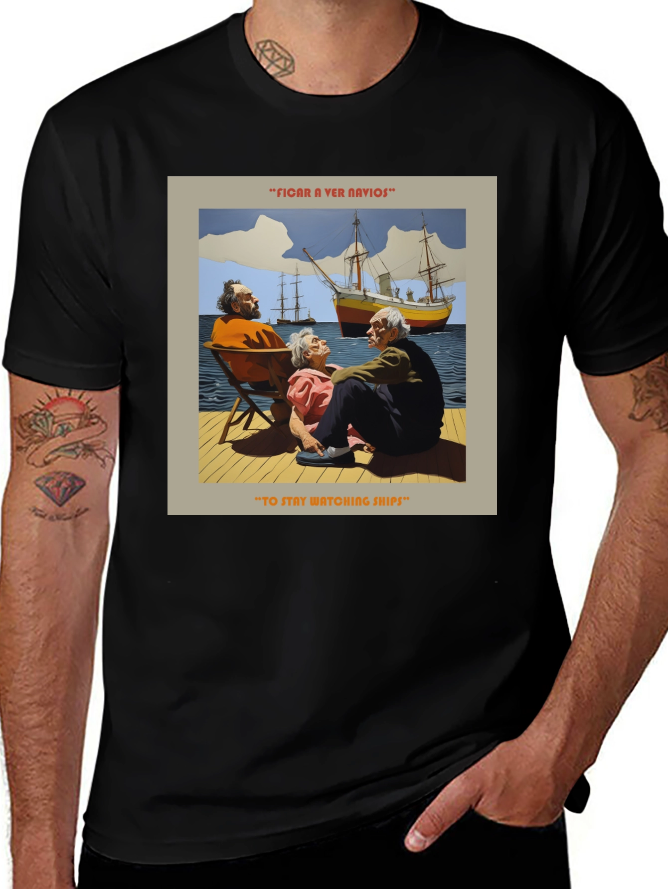 Vintage Style "Watching Ships" Graphic T-Shirt