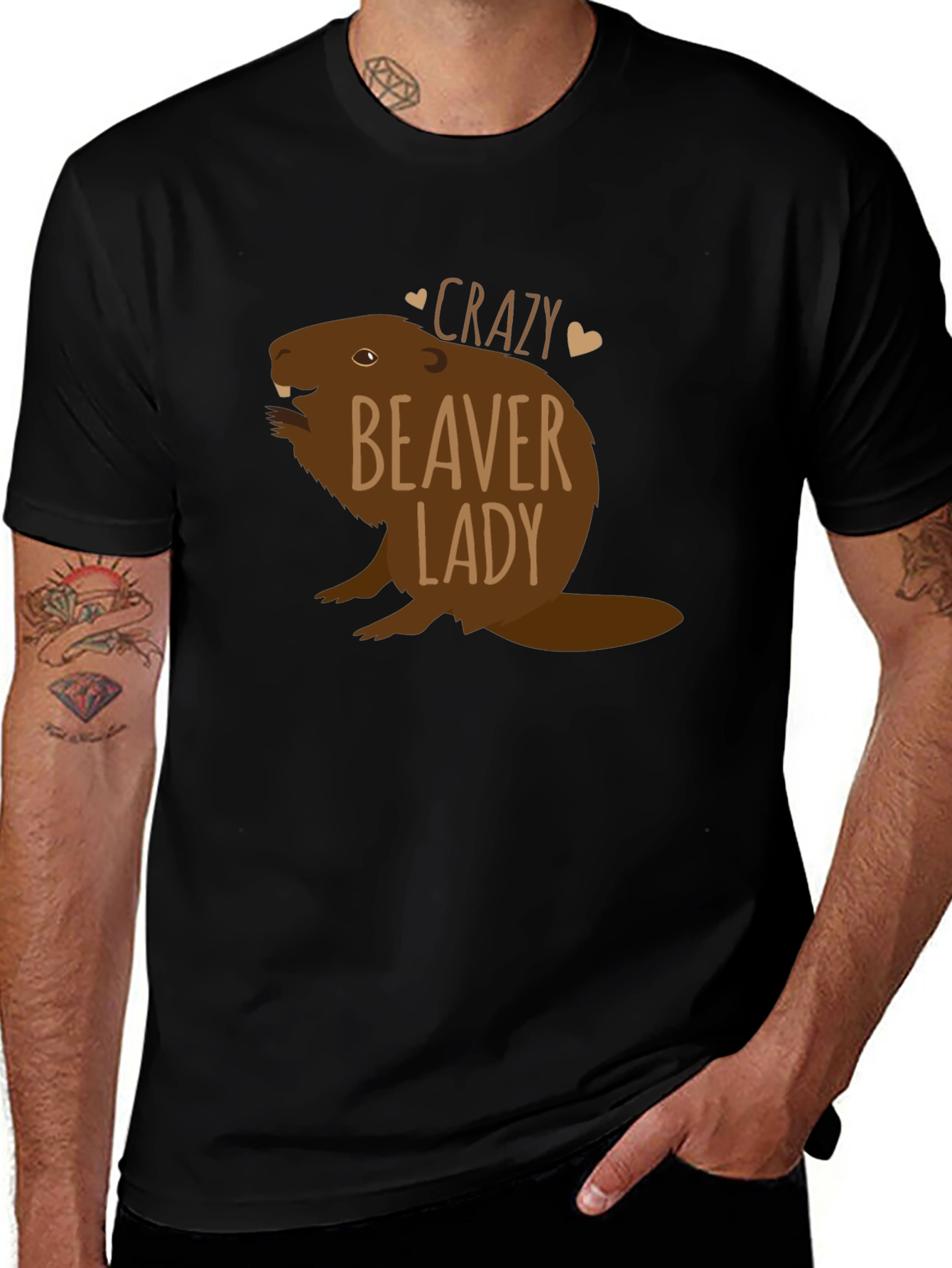 Crazy Beaver Lady Black T-Shirt